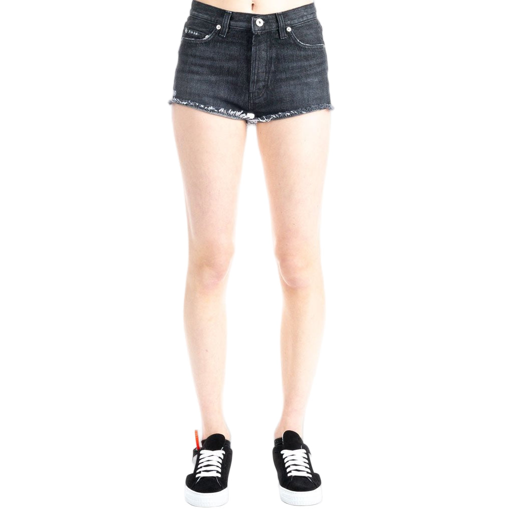 Heron Preston Womens Raw Edge Denim Shorts Black - 1