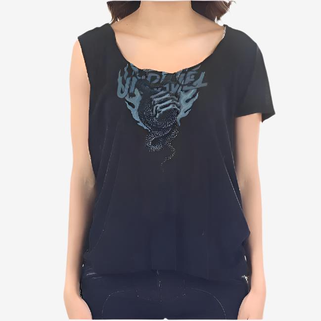 Unravel Womens Snake Silk One Sleeve Tee Black - 1