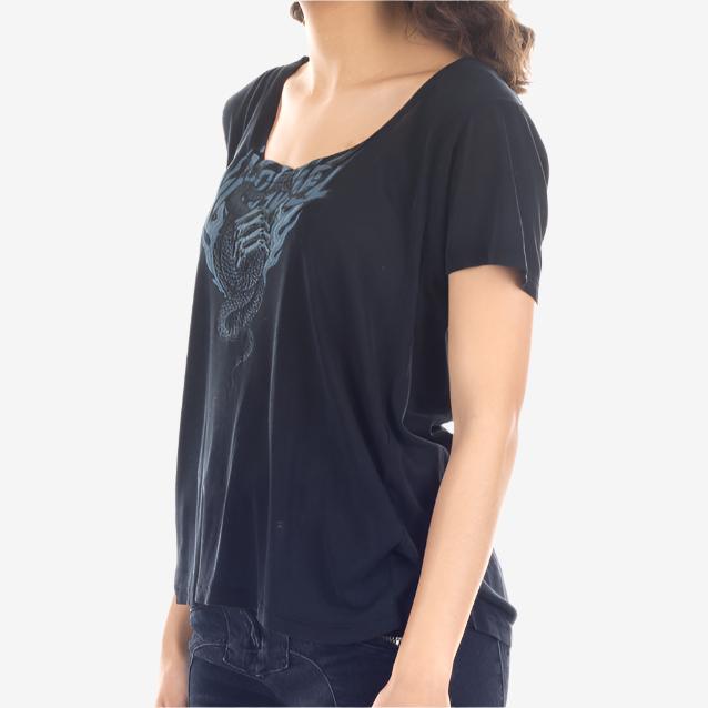 Unravel Womens Snake Silk One Sleeve Tee Black - 2