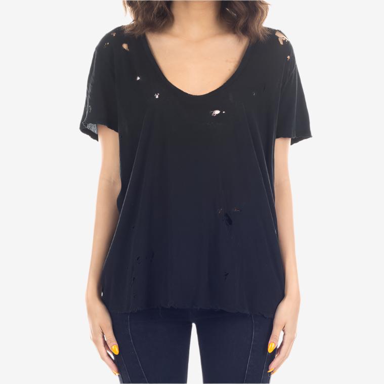 Unravel Womens Distressed Tee Black - 1