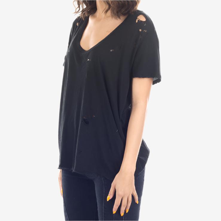 Unravel Womens Distressed Tee Black - 2