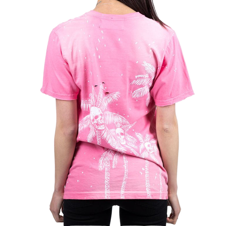Dom Rebel Skull Palms Paint Splatter T-Shirt Pink - 6