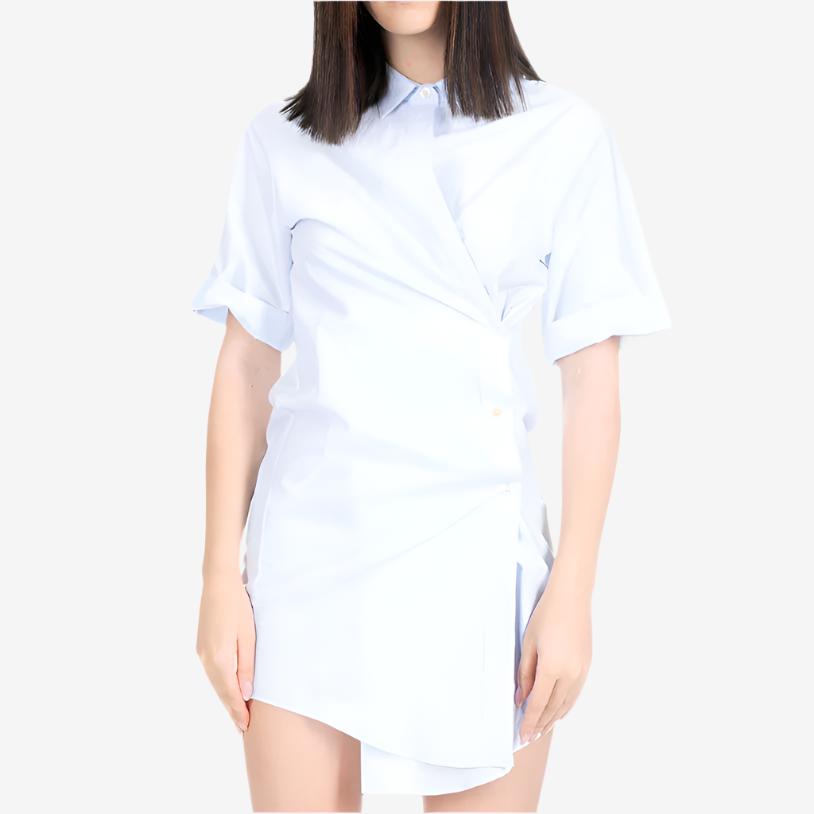 Photo of Unravel Womens Blue Stripe Draped Shirt Dress - 1