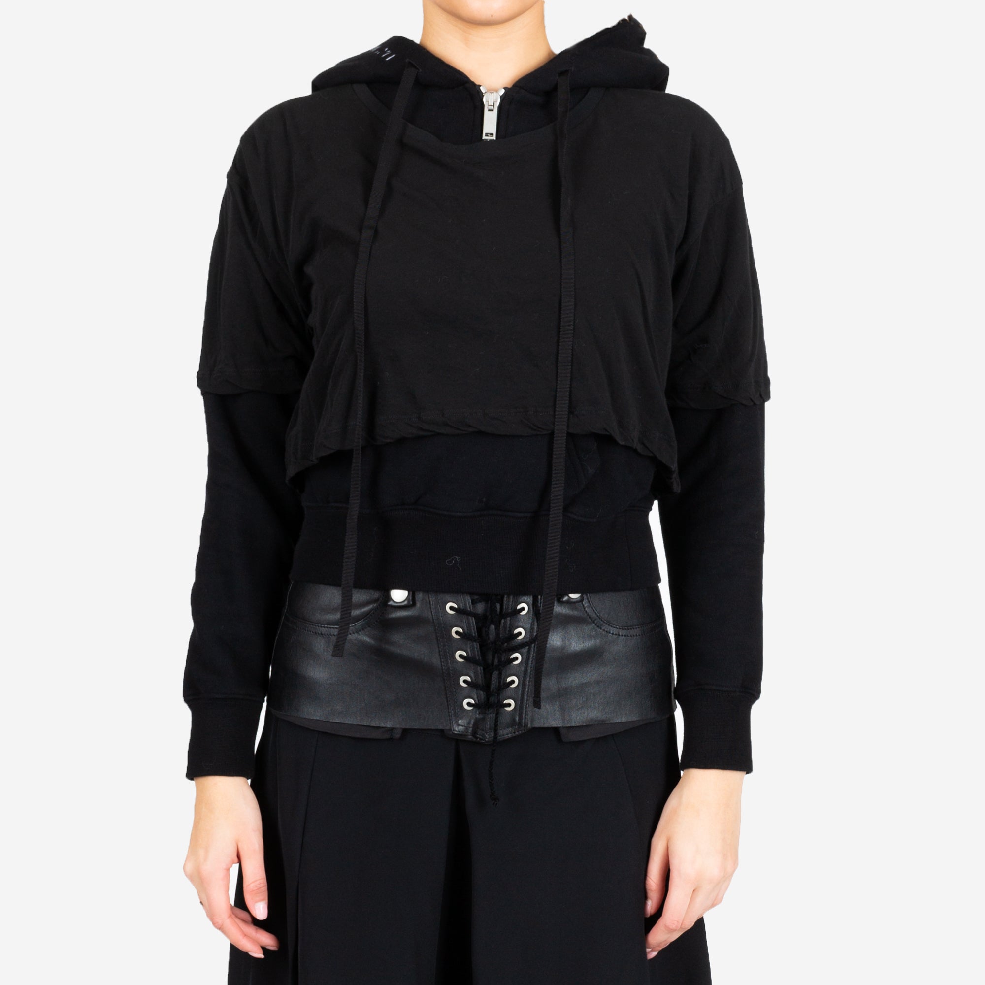 Unravel Womens Introh Layered Hooded Tee Black - 1