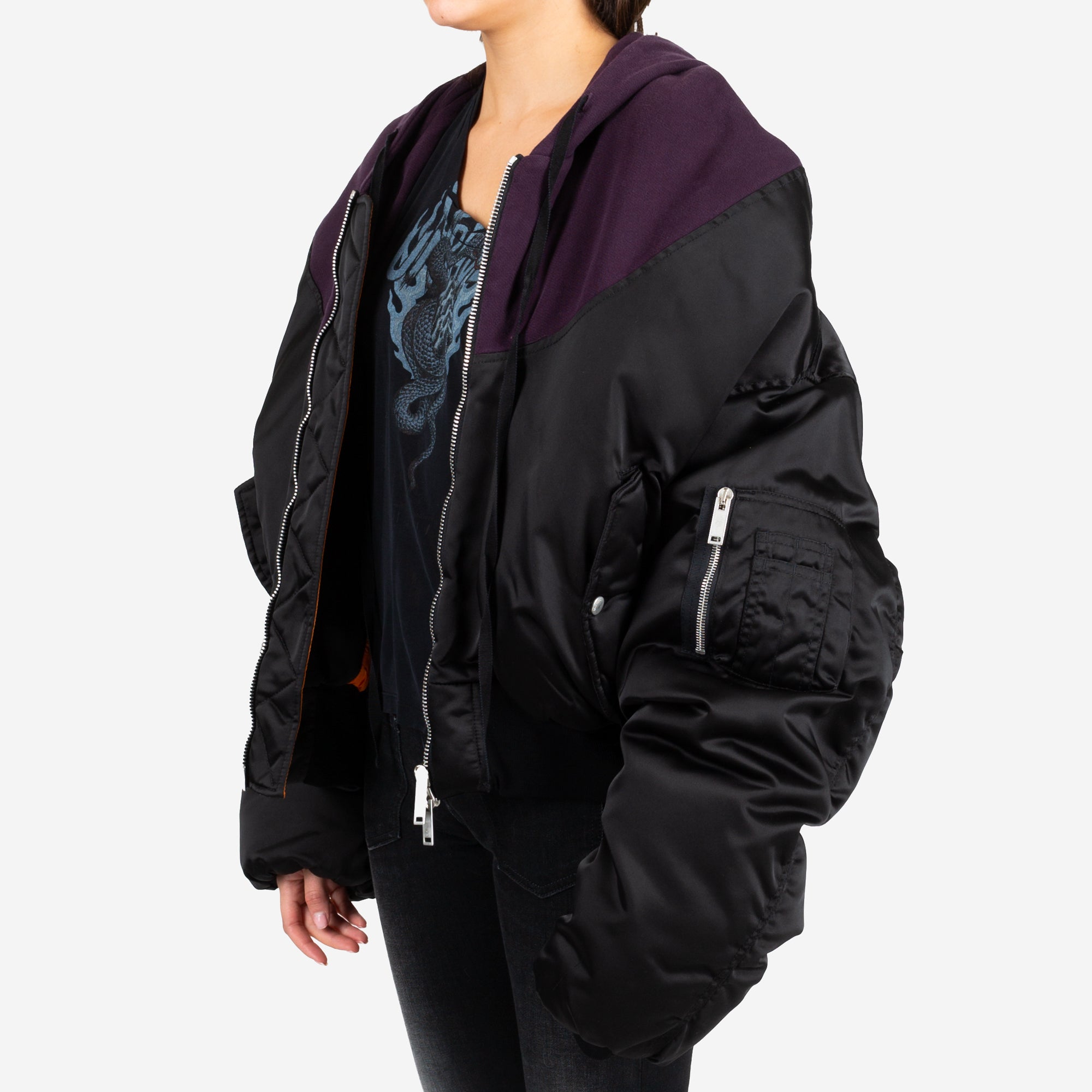 Unravel Womens Nylon Hybrid Zip Hoody Bomber Black - 3