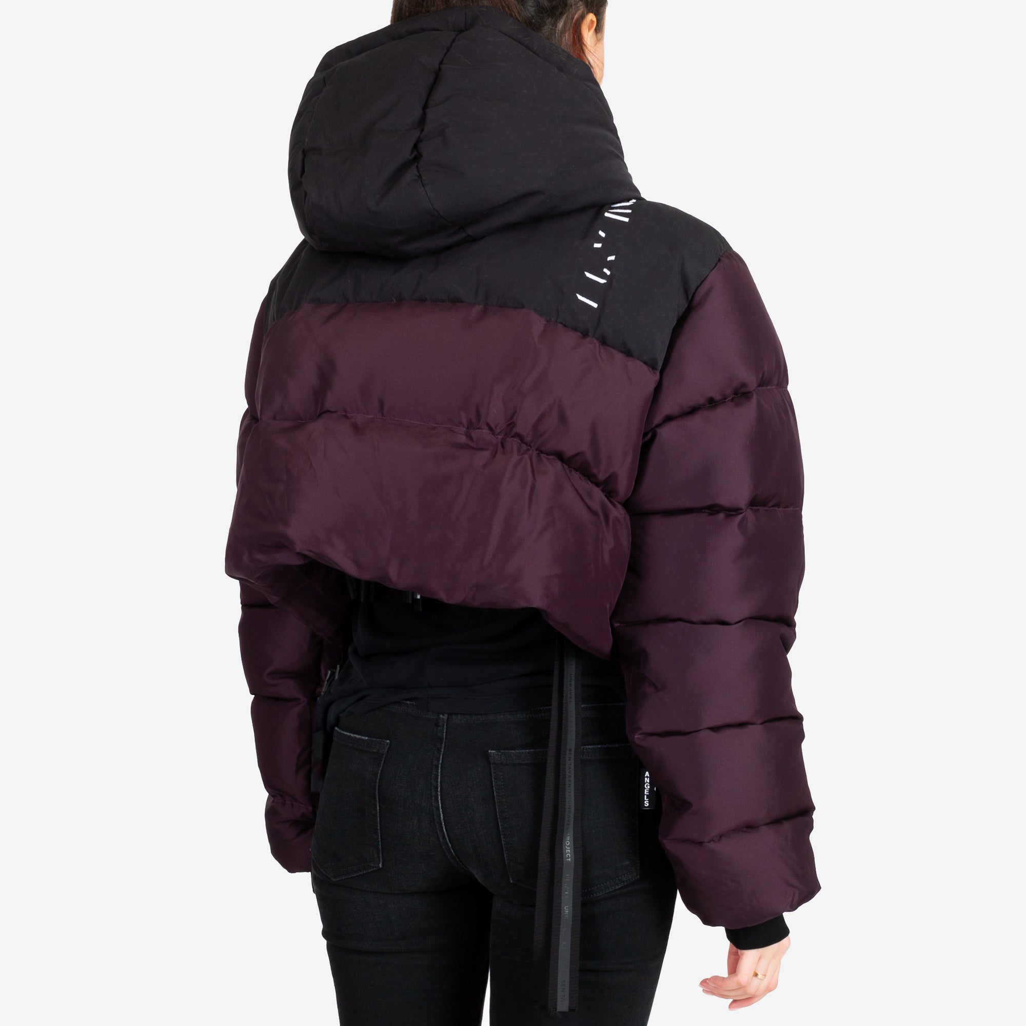 Unravel Womens Silk Habotai Cropped Down Jacket Black - 2