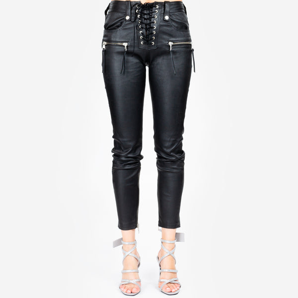 Unravel Project Ben Taverniti Womens Plonge Skinny Lace Up Leather Pants