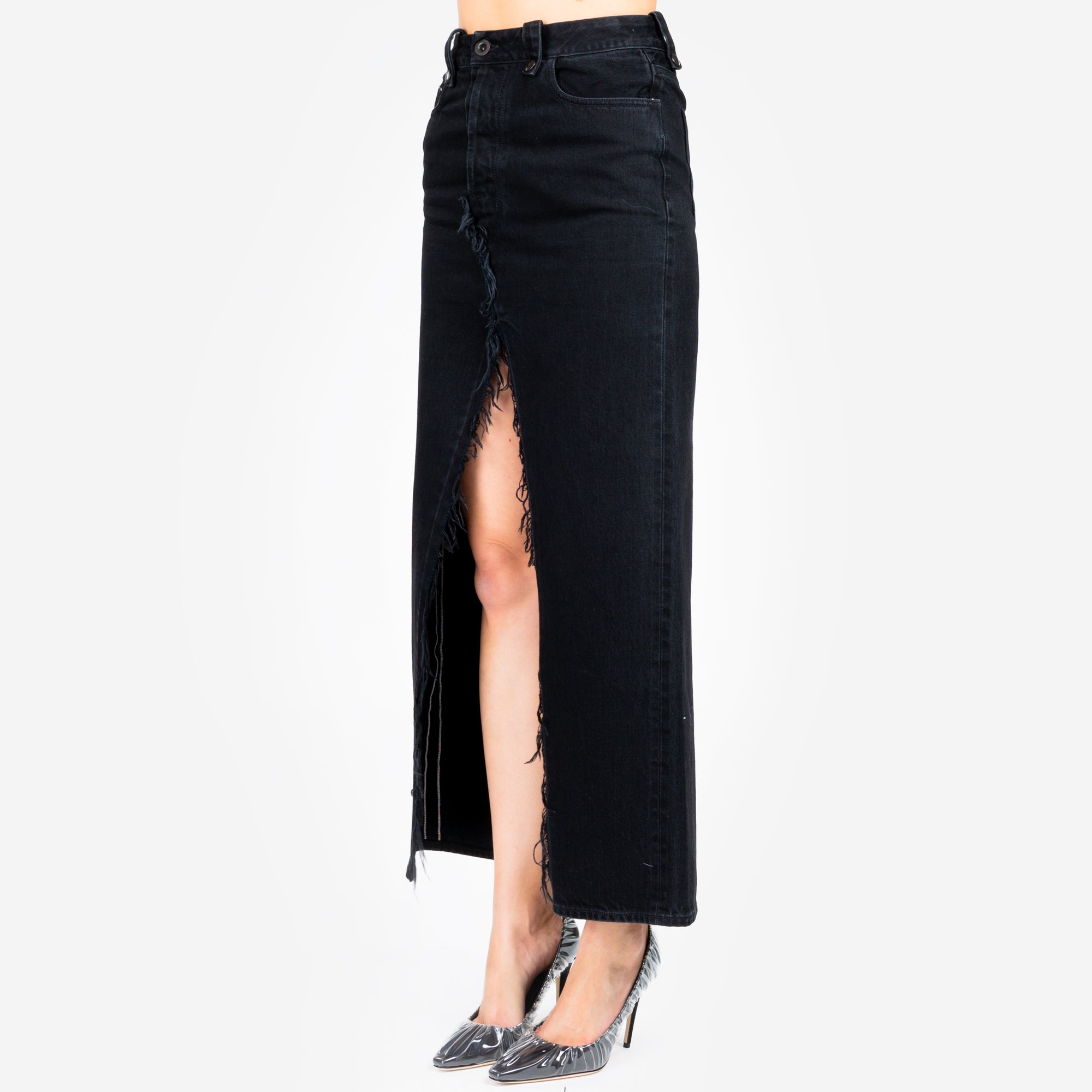Unravel Womens Long Denim Skirt Black - 2