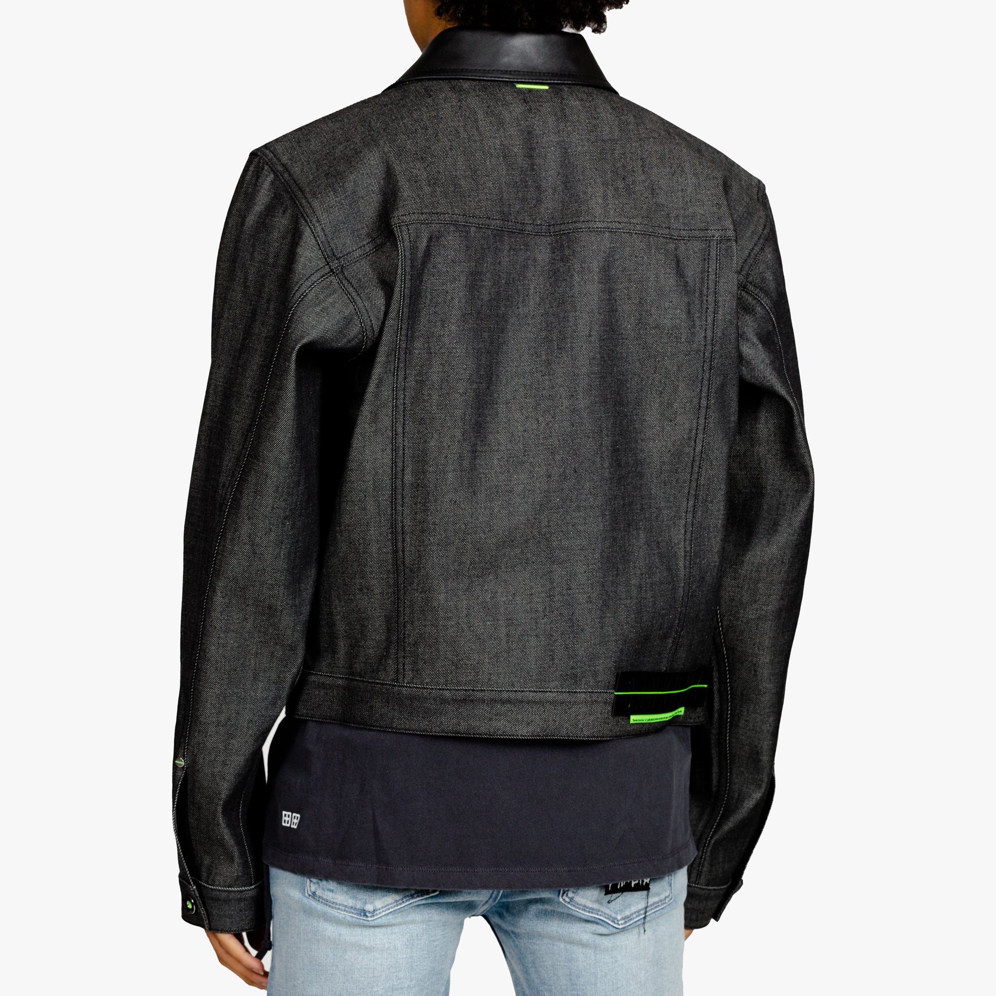 Sankuanz Leather Trim Denim Jacket Black - 3