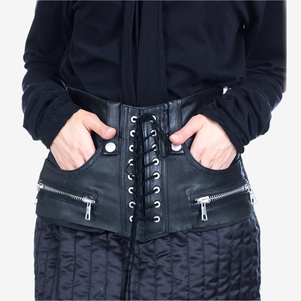 Unravel Womens Plonge Corset Lace Up Belt Black - 1