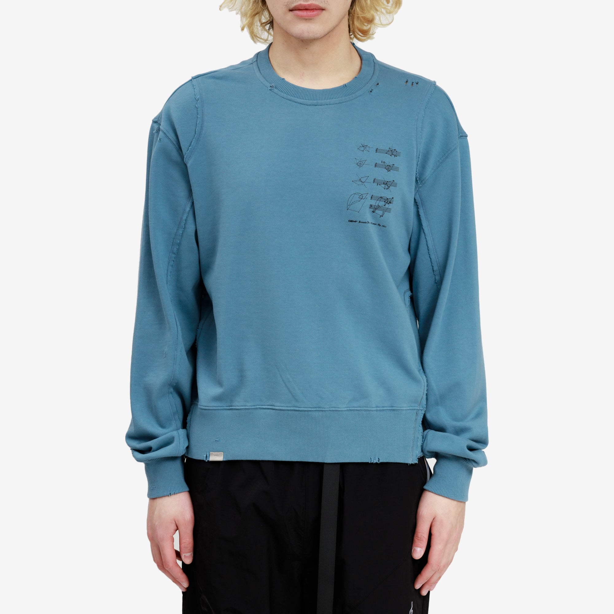 C2H4 Distressed Panel Sweatshirt Mist Blue - 1