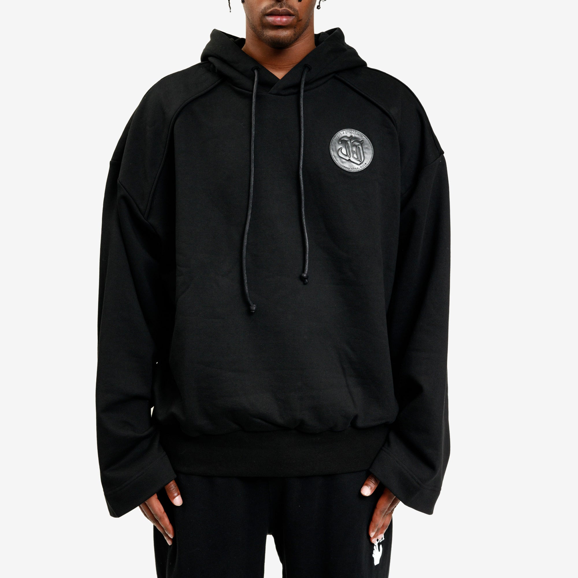 Juun.J Leather Patch Hoody Black - 1
