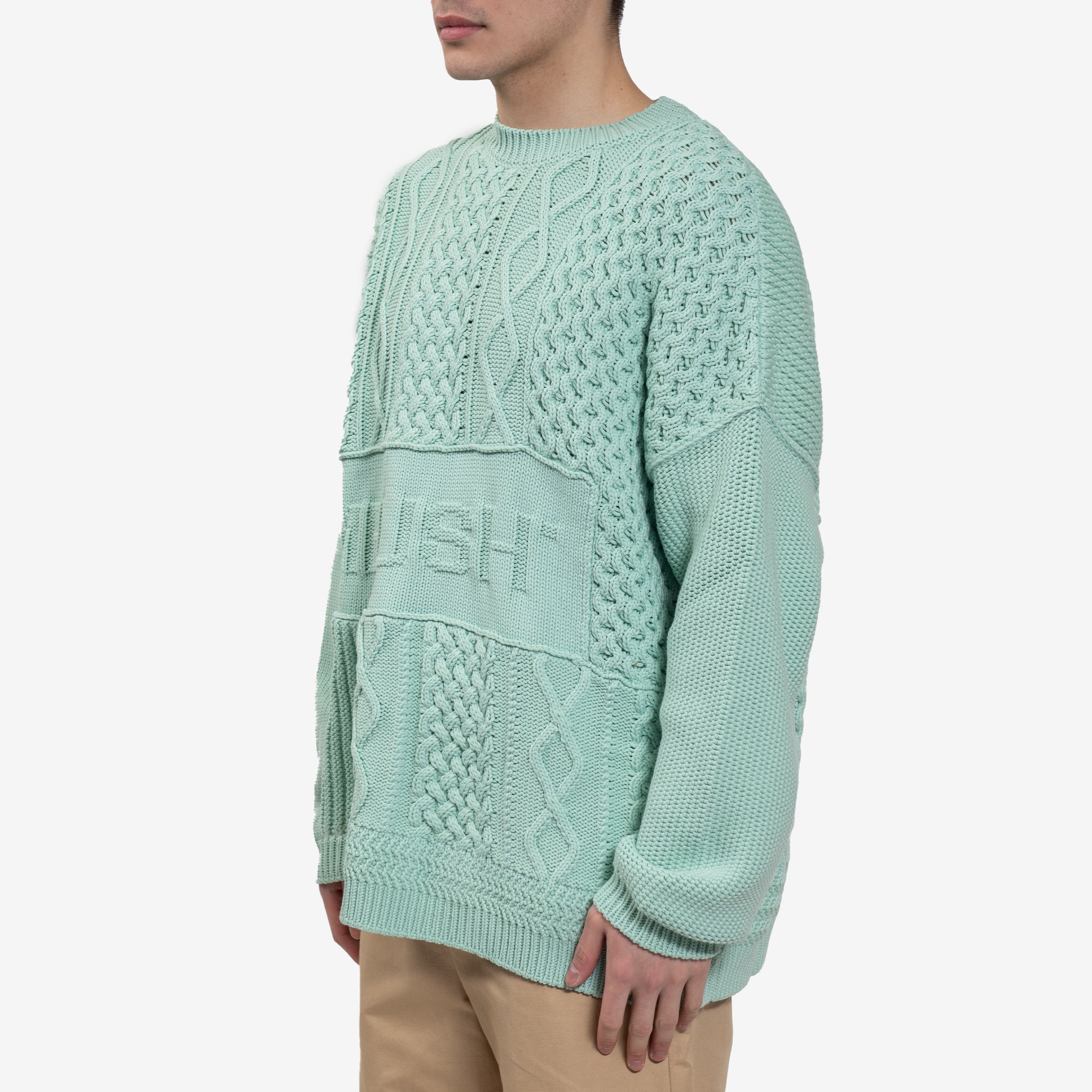 Ambush Patchwork Knit Sweatshirt Green Lily - 3