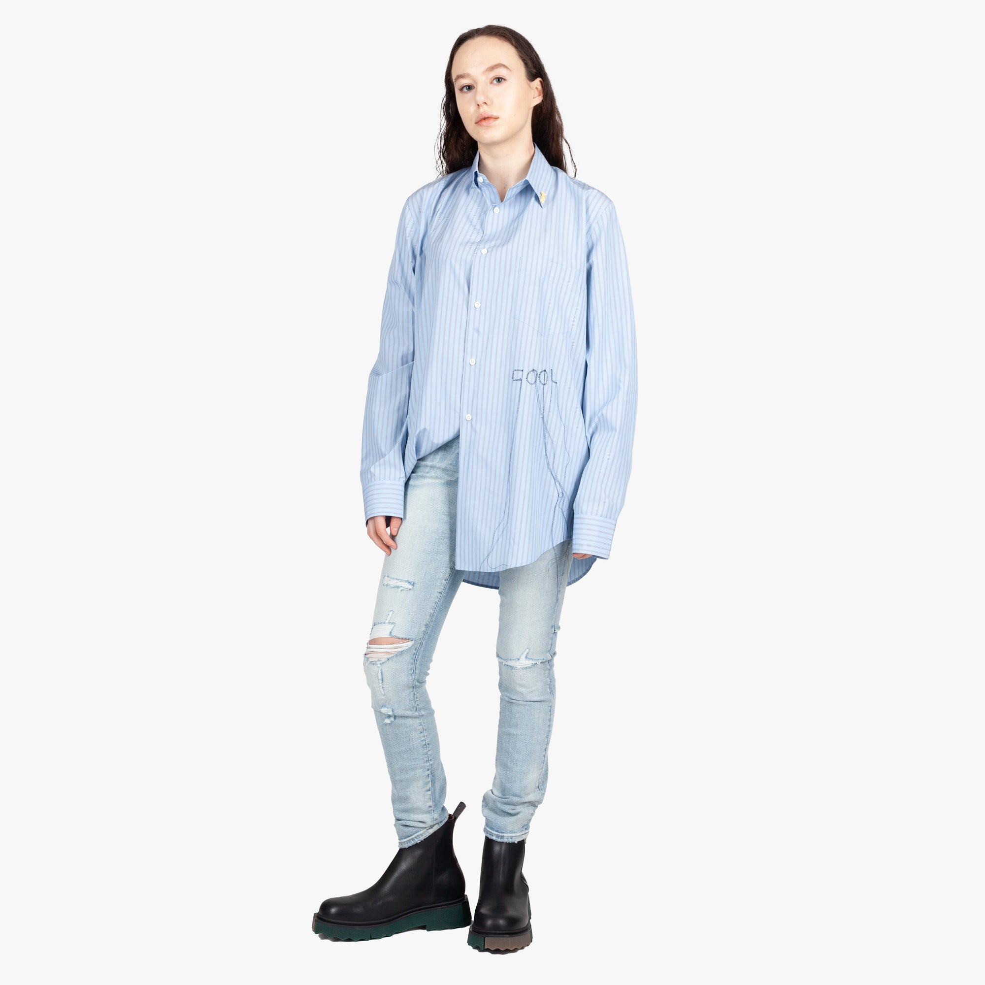 COOL T.M Oversize Striped Shirt Blue - 5