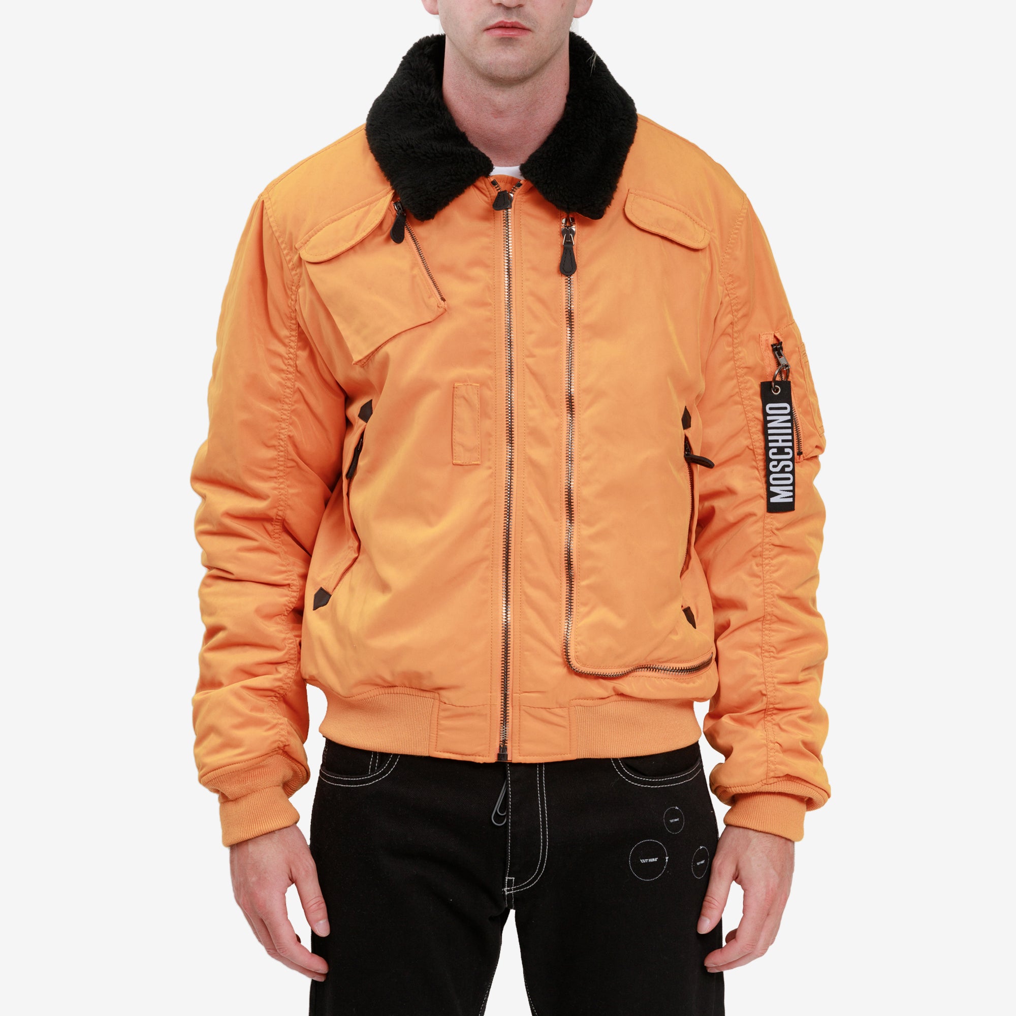 Moschino Technical Twill Aviator Jacket Orange - 1