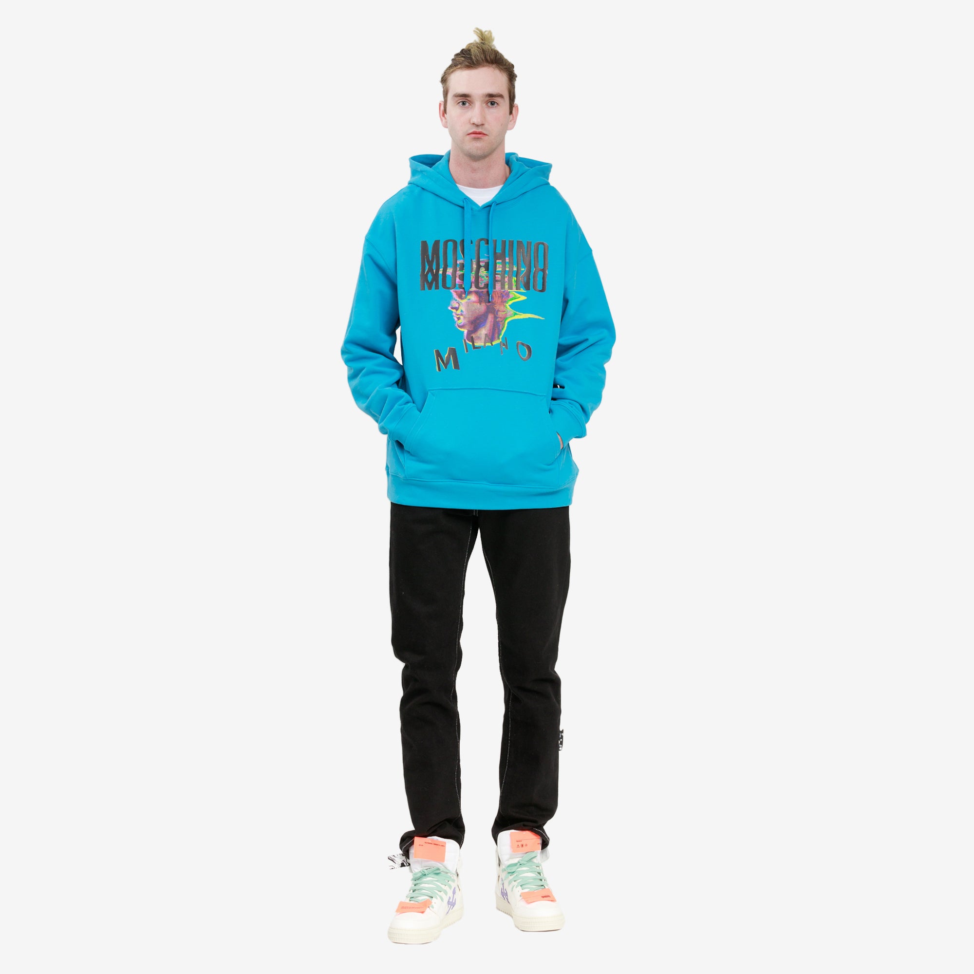 Moschino Reflection Logo Hoodie Light Blue - 2