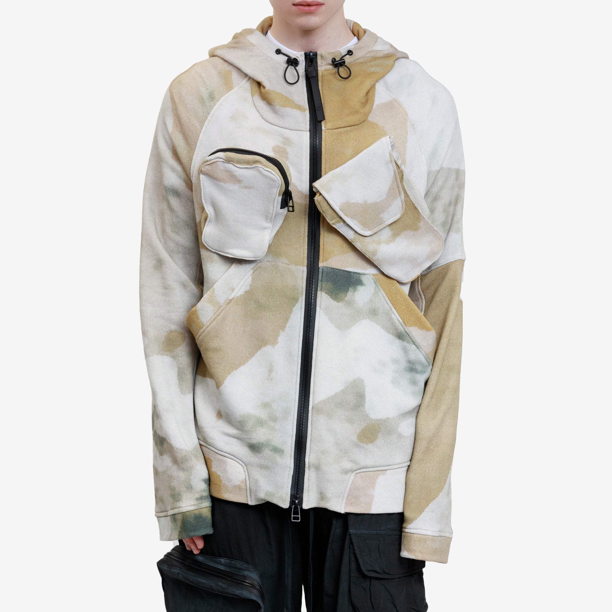 GALL Contrasting Utility Zip Hoodie Stone - 1