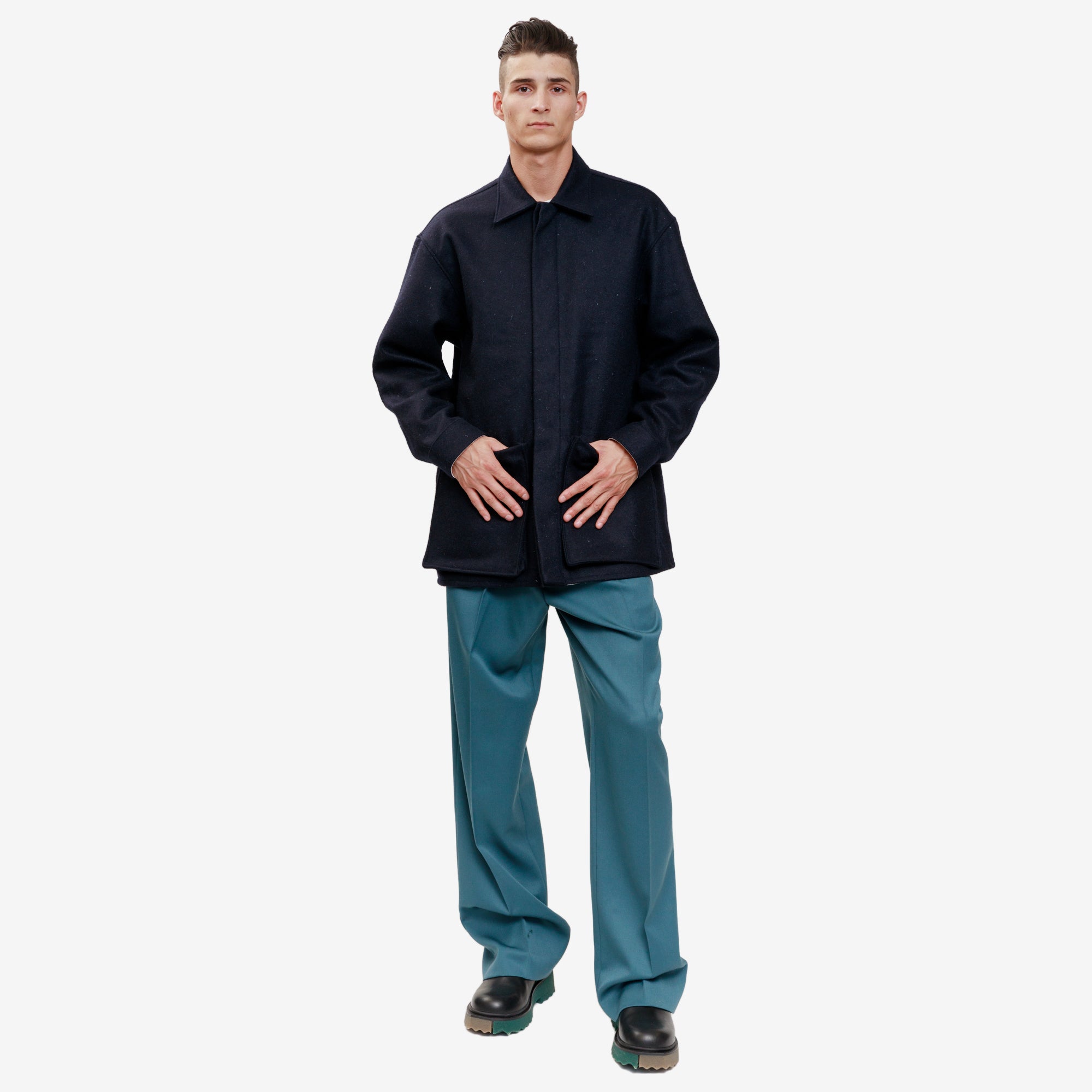 Uniforme Patched Wool Overshirt Navy - 2