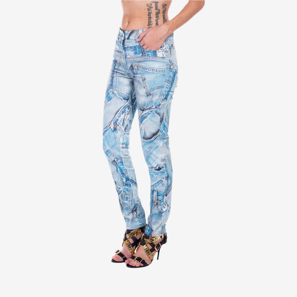 Moschino Womens Denim Printed Jeans Blue - 2