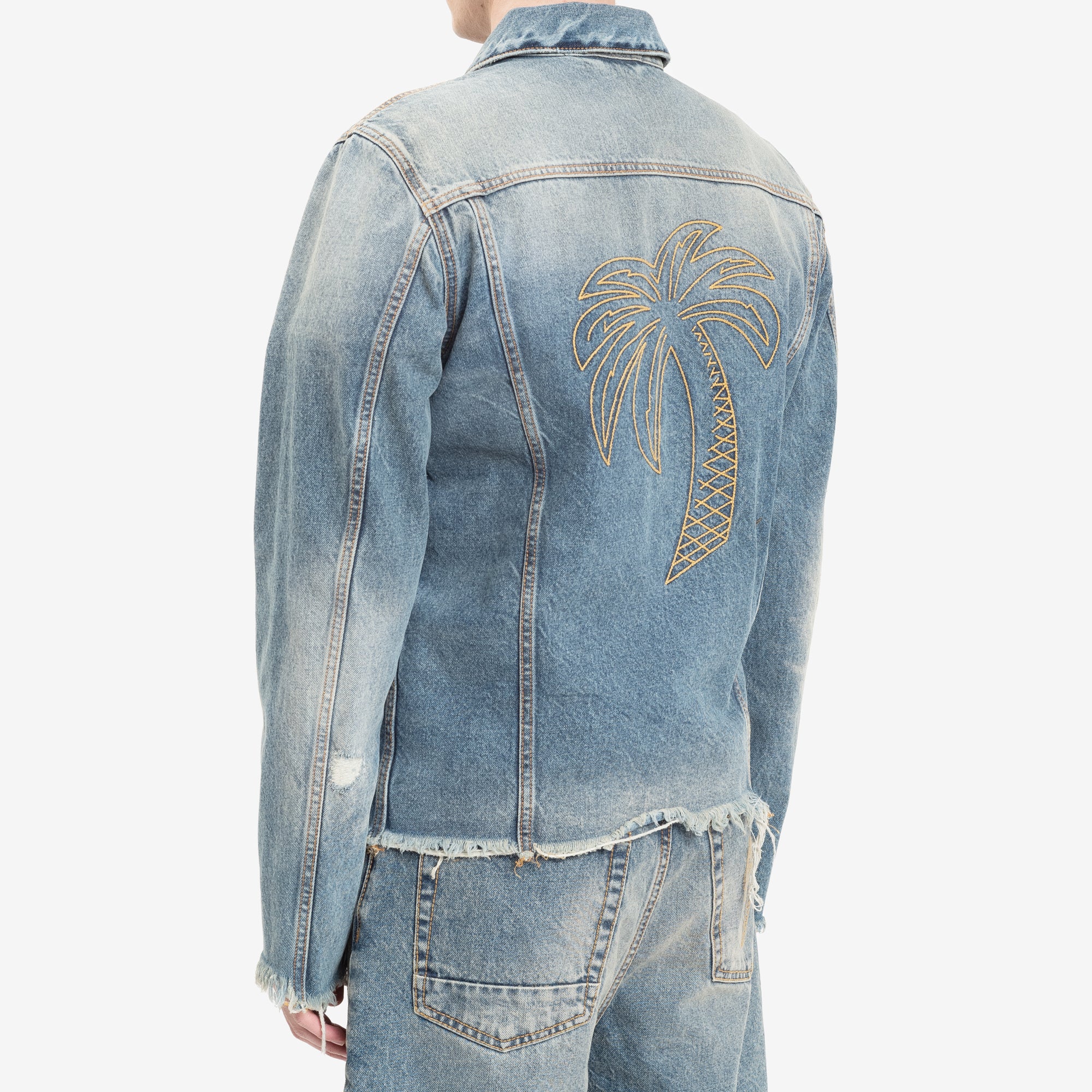 Palm Angels Palm Raw Edge Denim Jacket Light Blue - 4