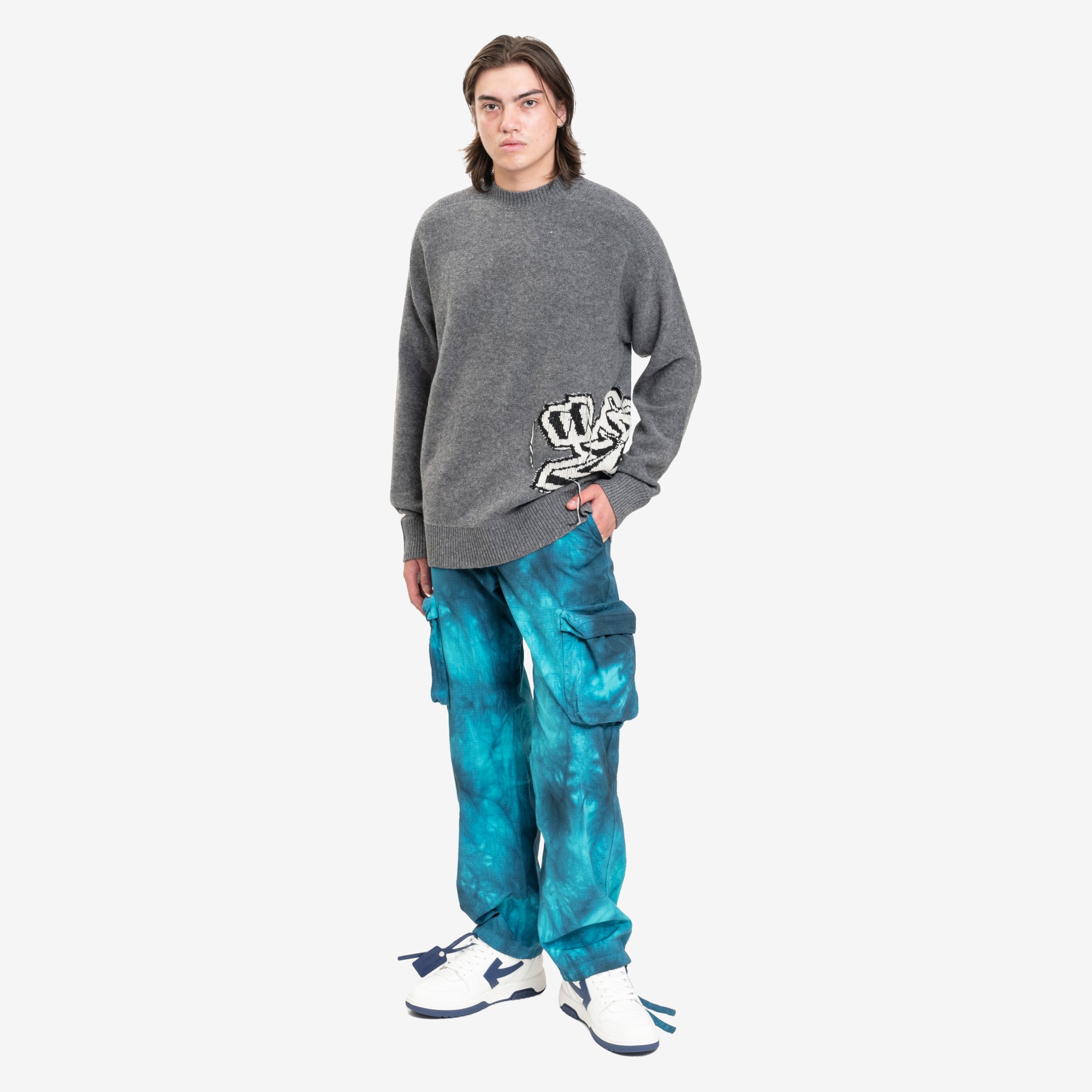 Off - White Graff Chunky Knit Sweater Medium Grey - 2