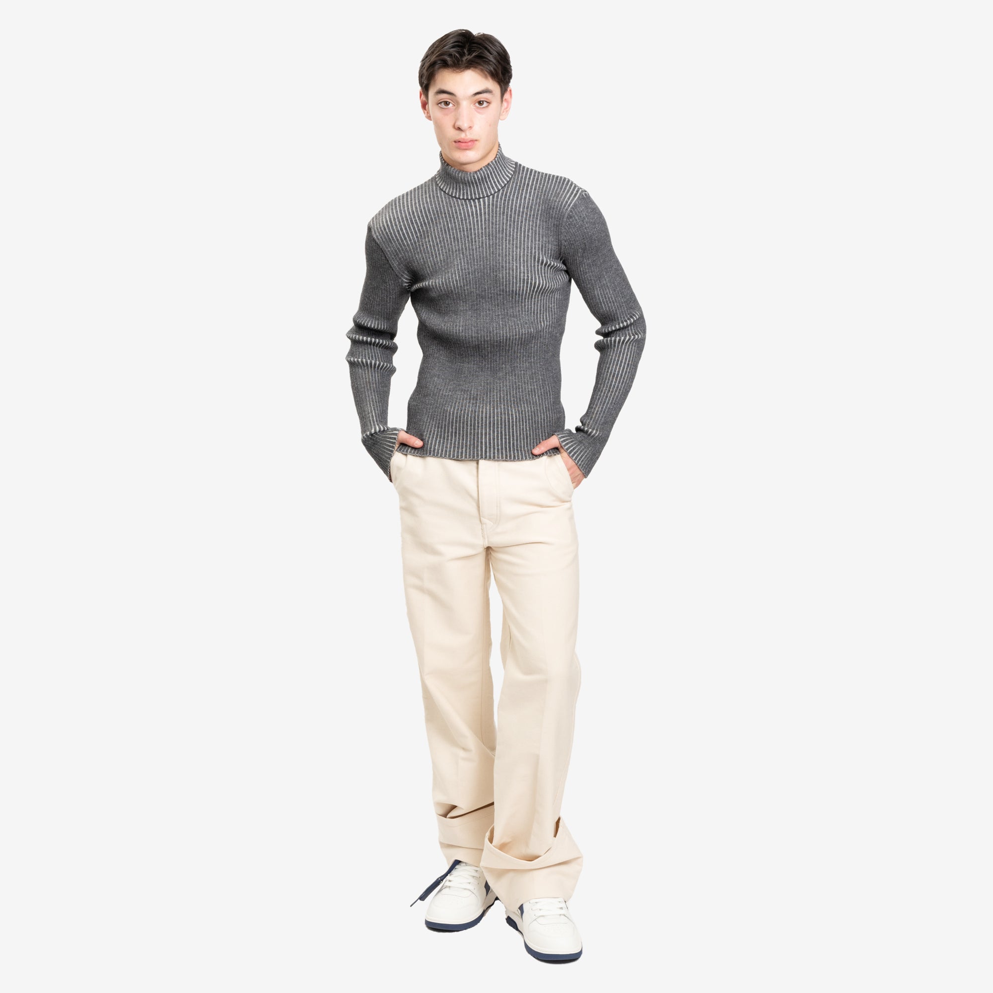 Uniforme Funnel Neck Contrast Sweater Off White - 2