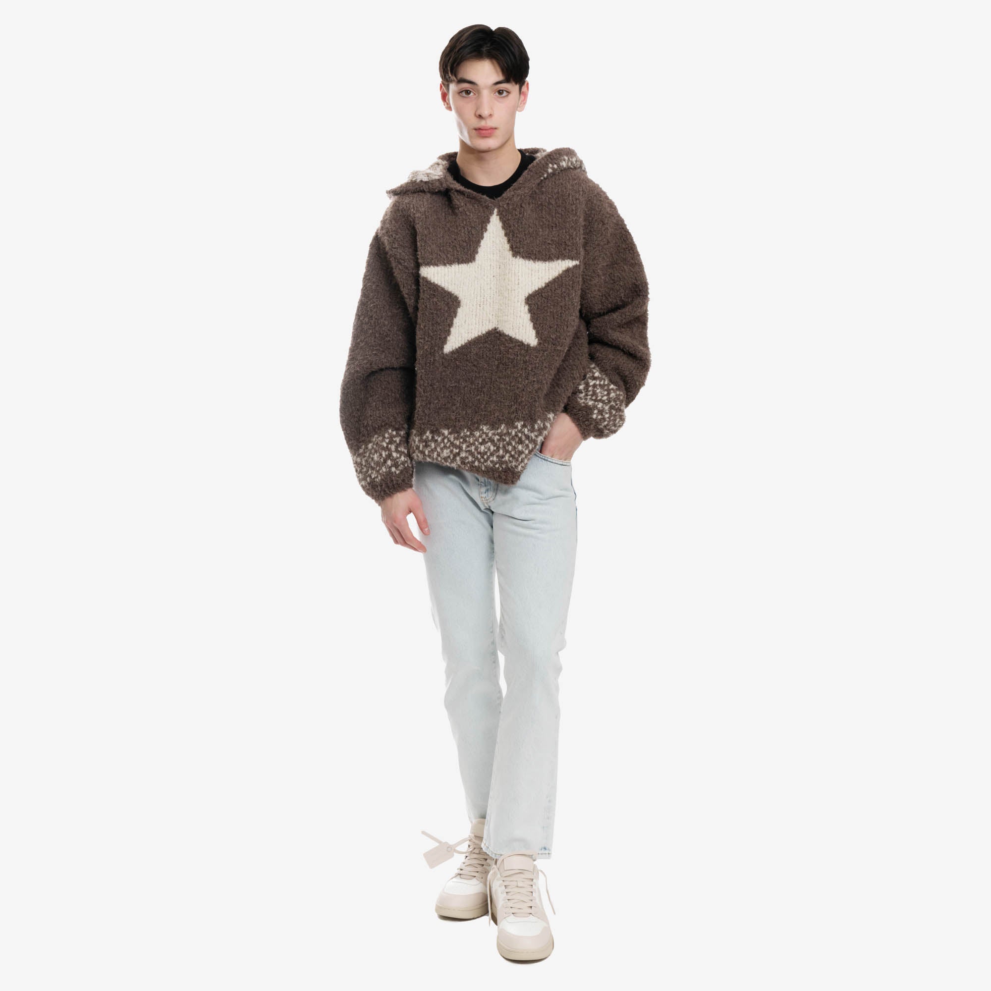 Children of the Discordance Oversized Star Knit Hoody Beige - 2