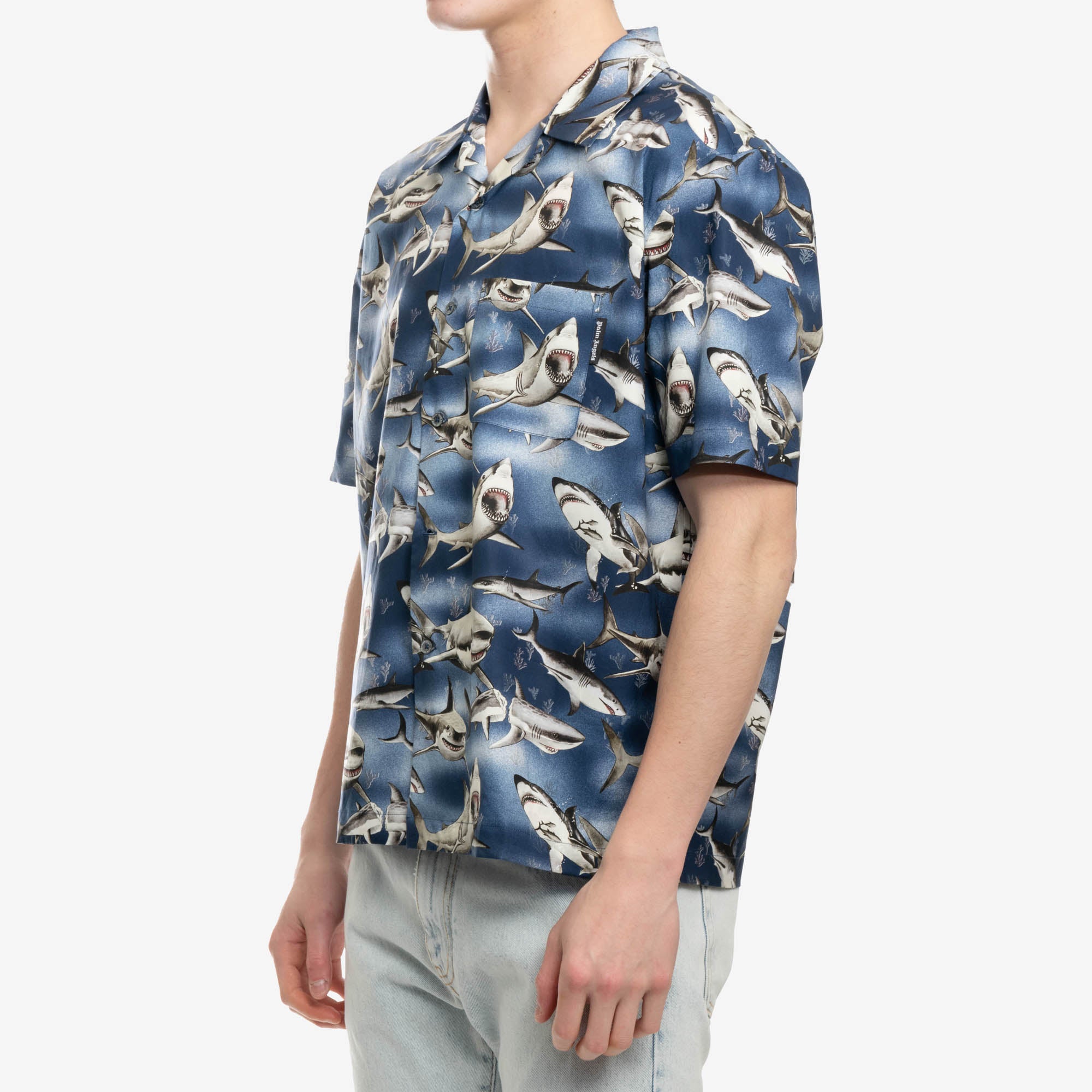 Palm Angels Sharks Bowling Shirt Blue - 3