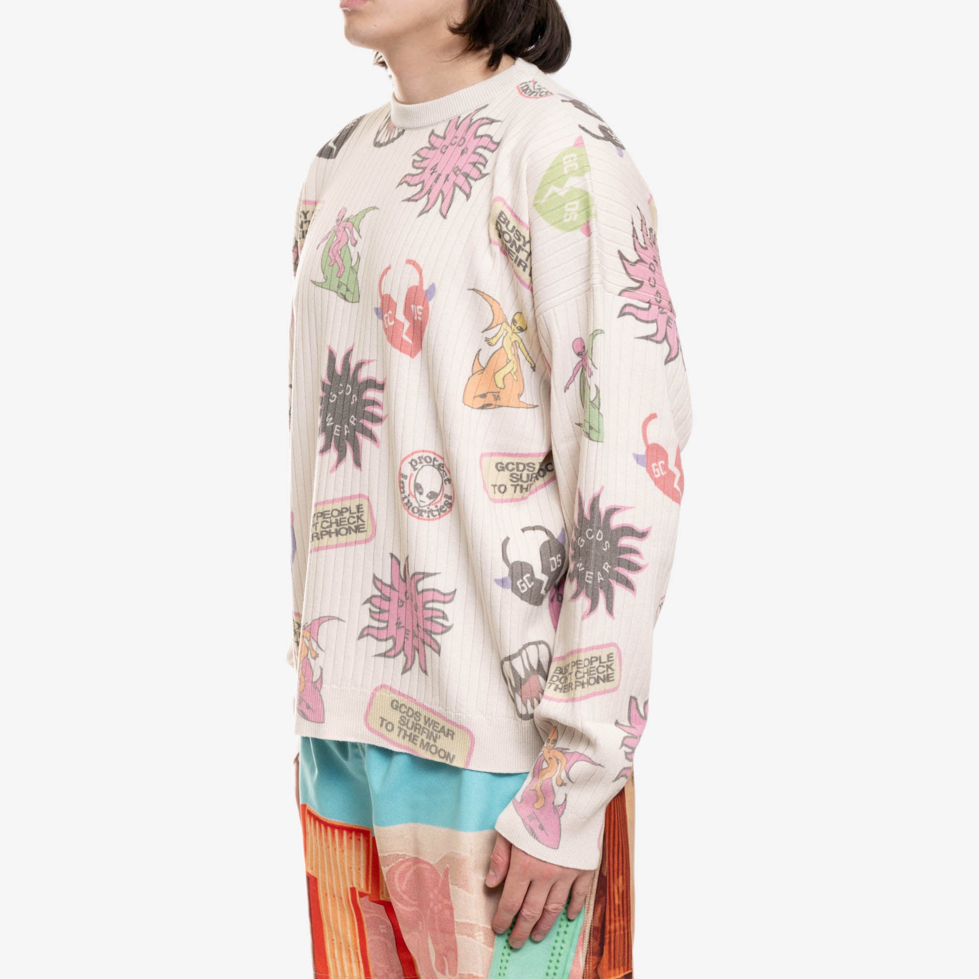GCDS Surfing Weirdo Sweater Off White - 3