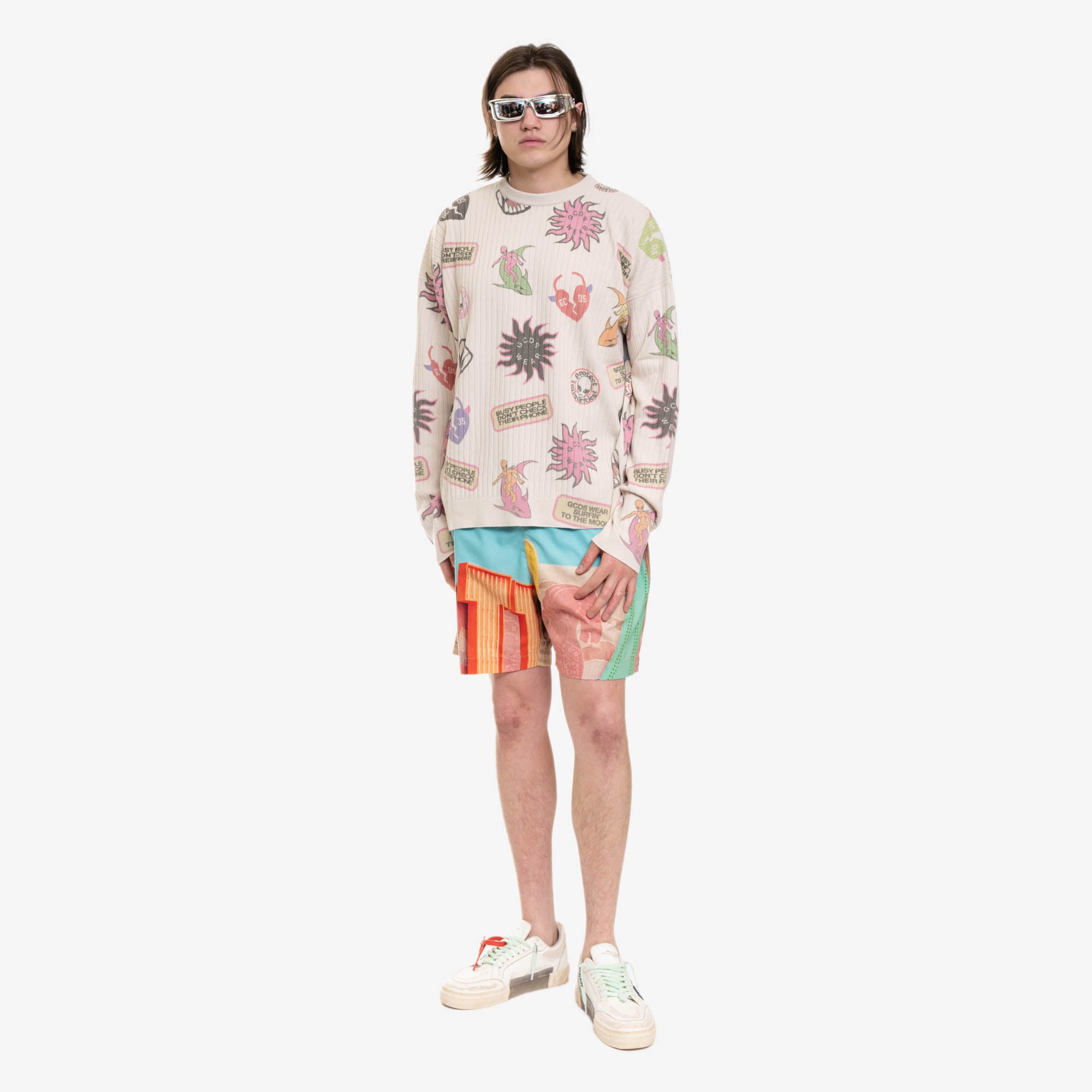 GCDS Surfing Weirdo Sweater Off White - 2