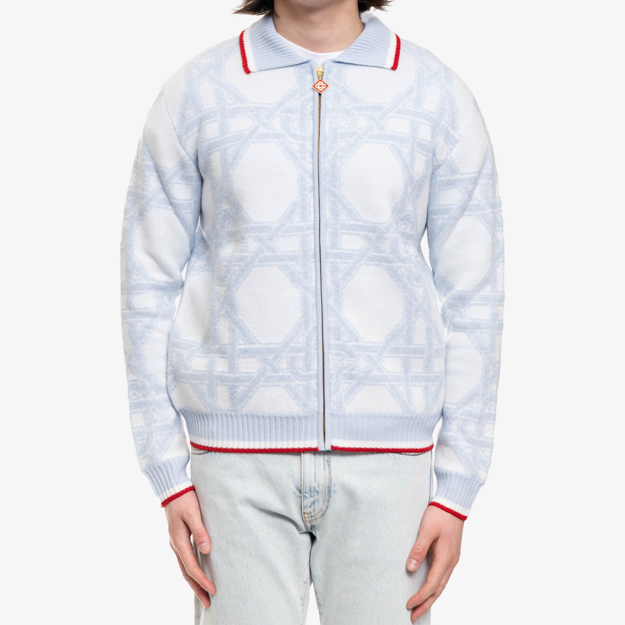 Casablanca Le Monogramme D'Osier Zip Cardigan Light Blue - 1