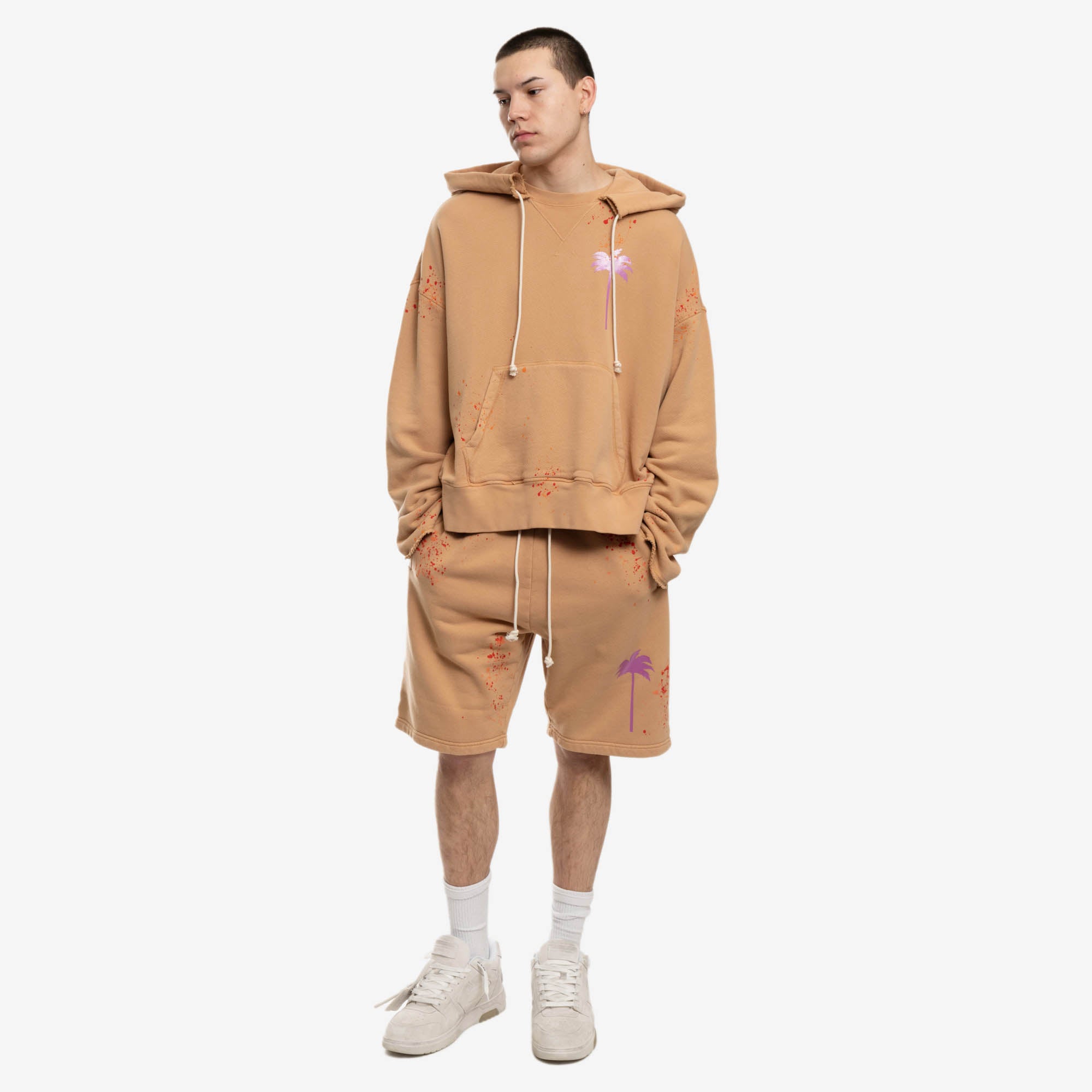 Palm Angels PxP Painted Raw Cut Hoody Camel - 2