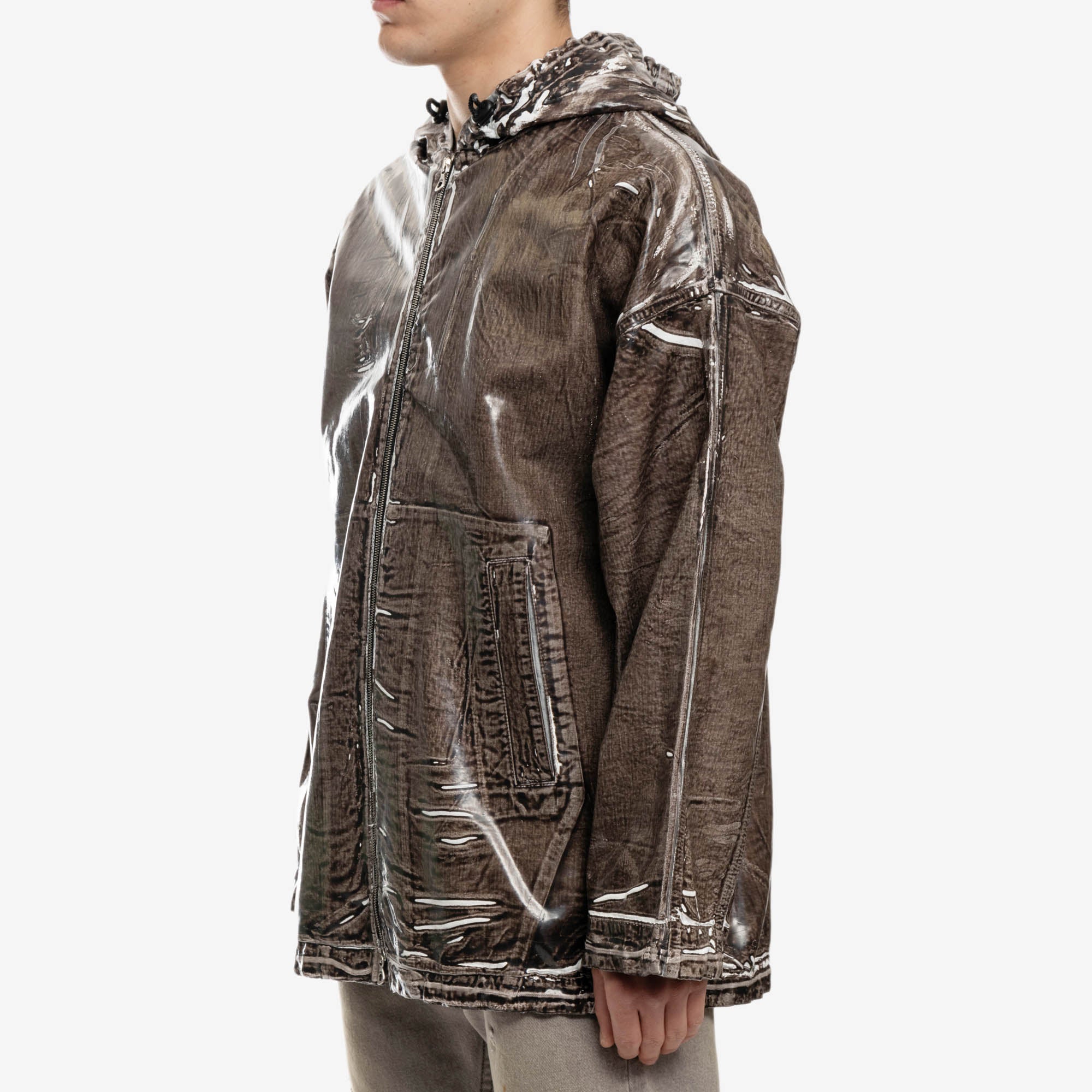 DIESEL Poly Denim Zip Up Hoody Brown - 3