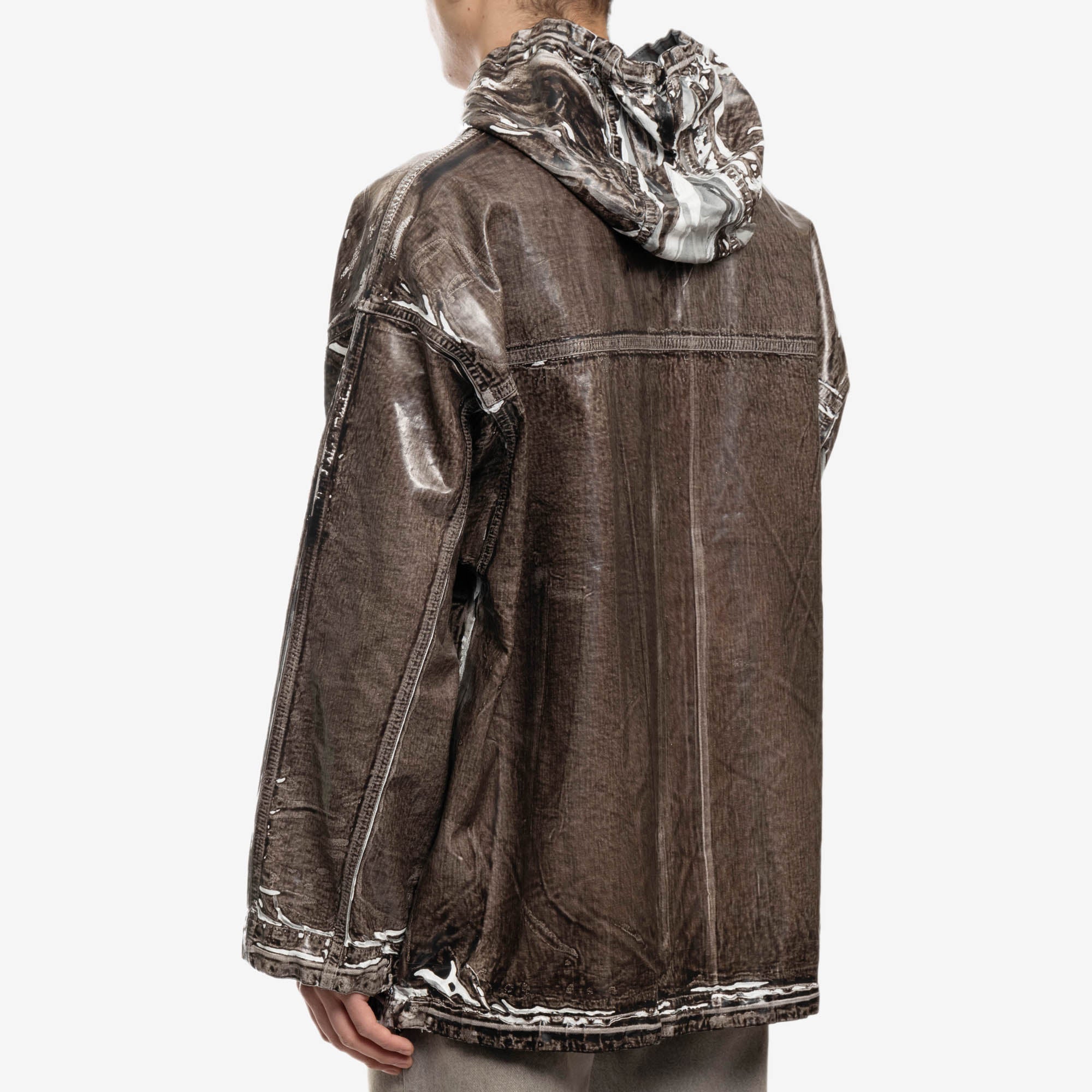 DIESEL Poly Denim Zip Up Hoody Brown - 4