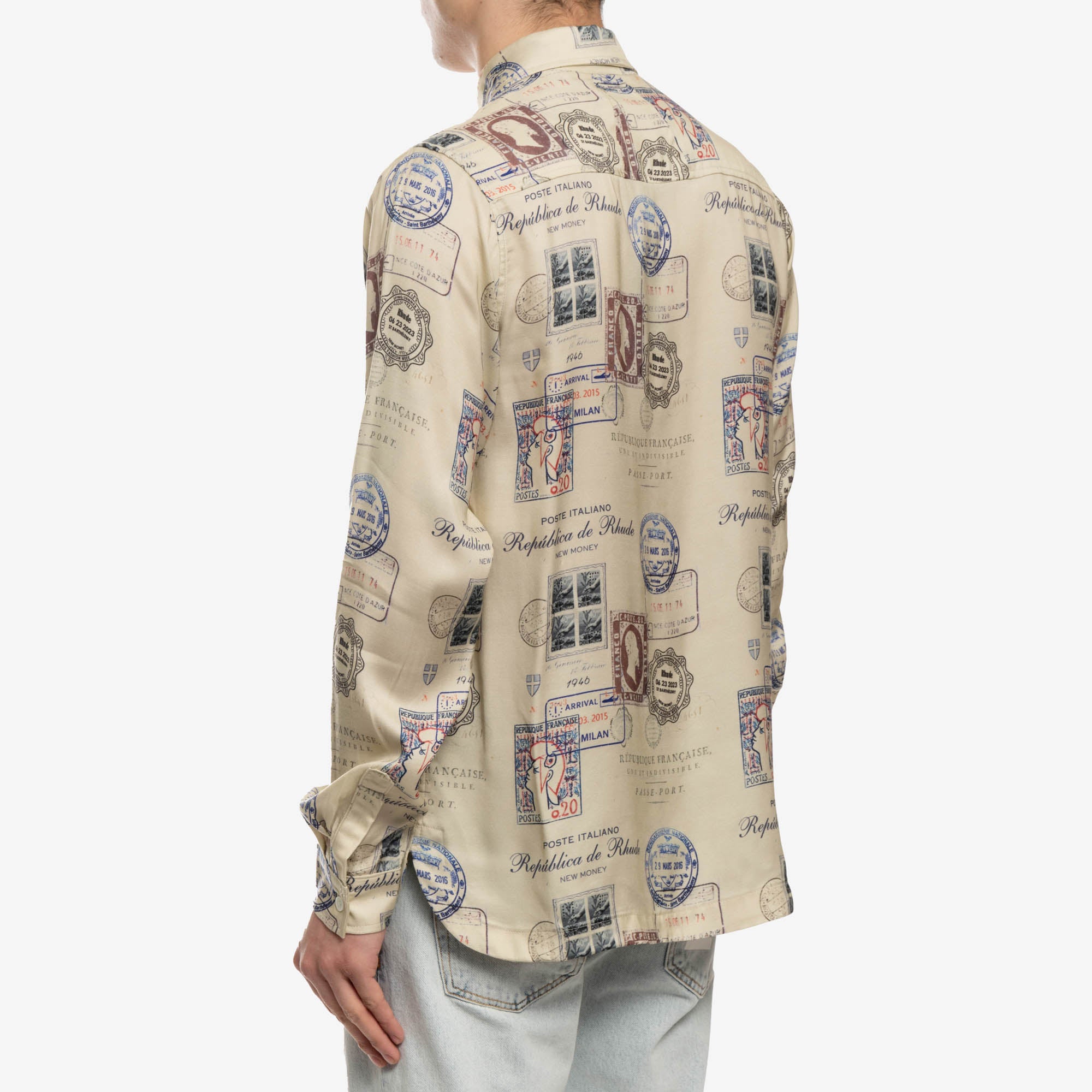 Rhude Passport Stamp Print Shirt Beige - 4