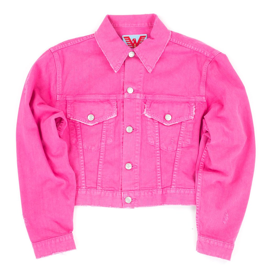 Adaptation Womens Distressed Cropped Jean Jacket Hot Pink - 4
