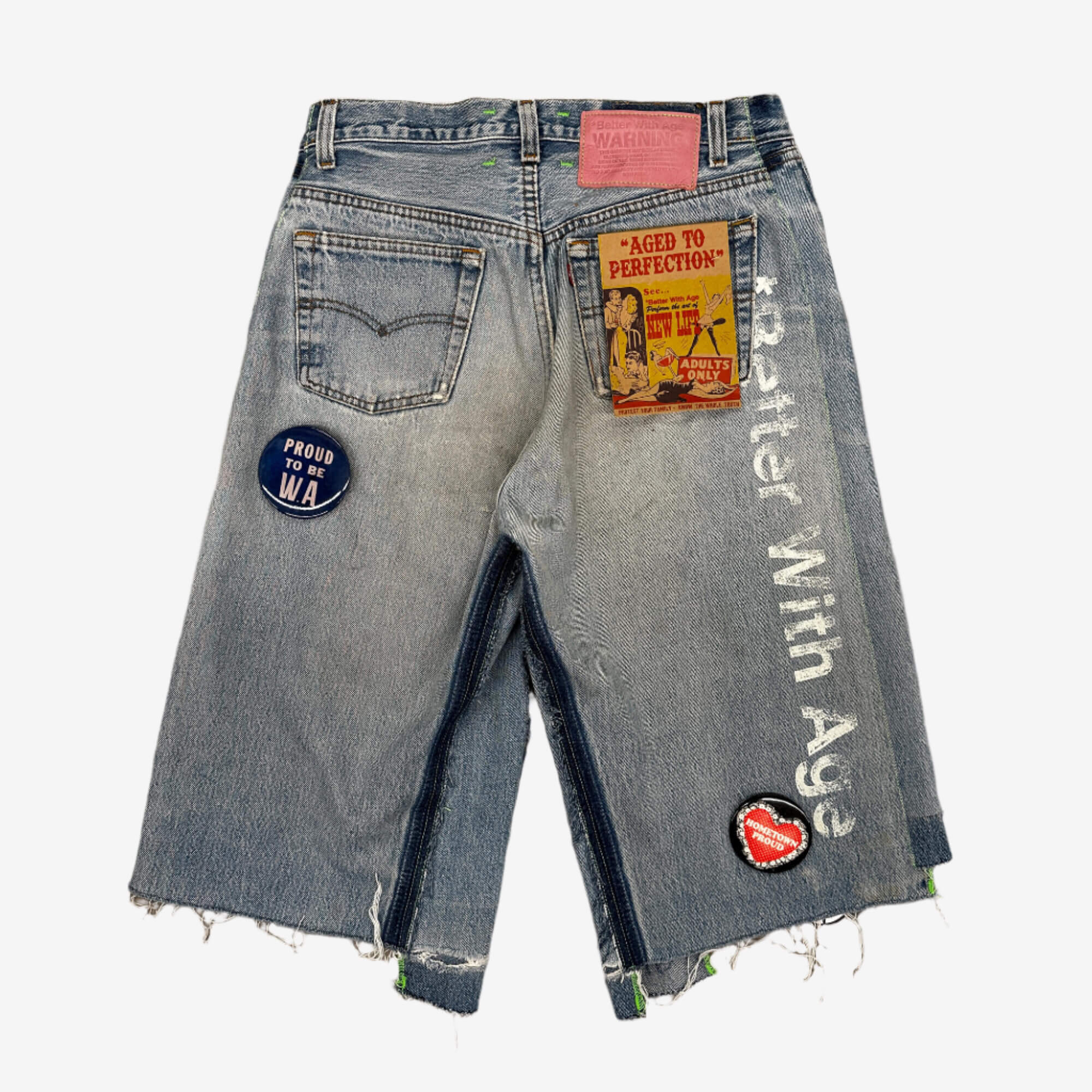 Better With Age Campaign Triple Wide Long Denim Shorts Indigo - 12