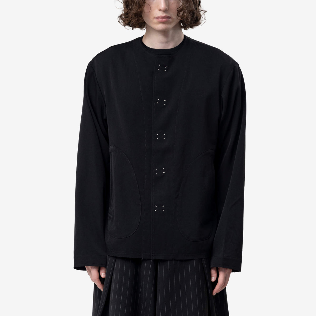 No Collar Wool Gabardine Jacket