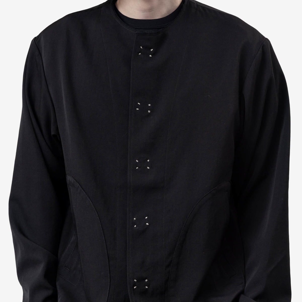 No Collar Wool Gabardine Jacket