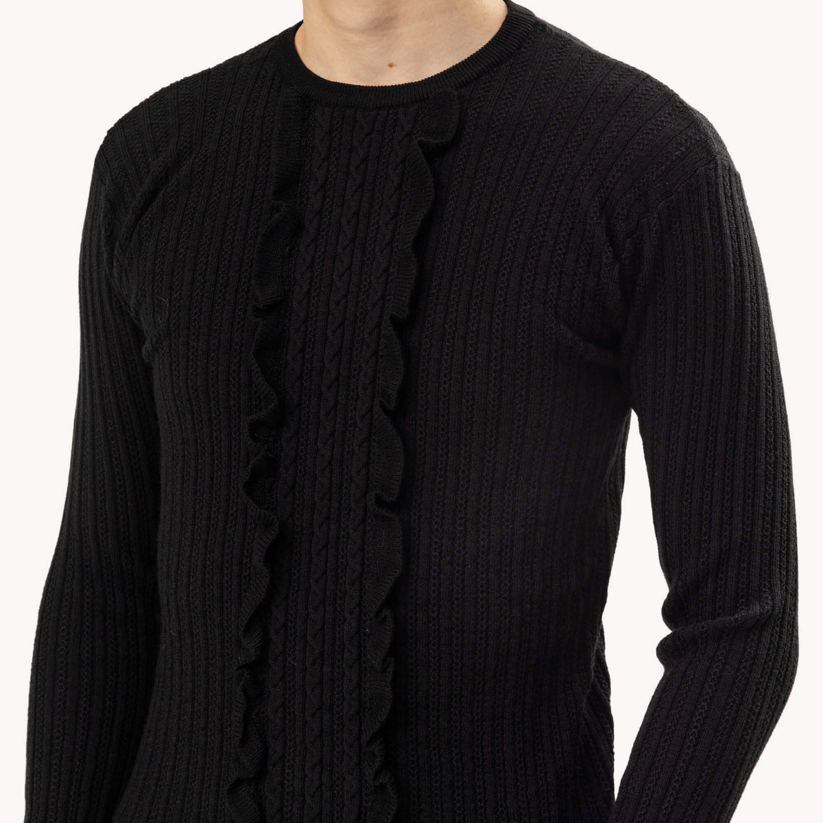 Teo Ruffled Pastron Fitted Wool Rib Sweater
