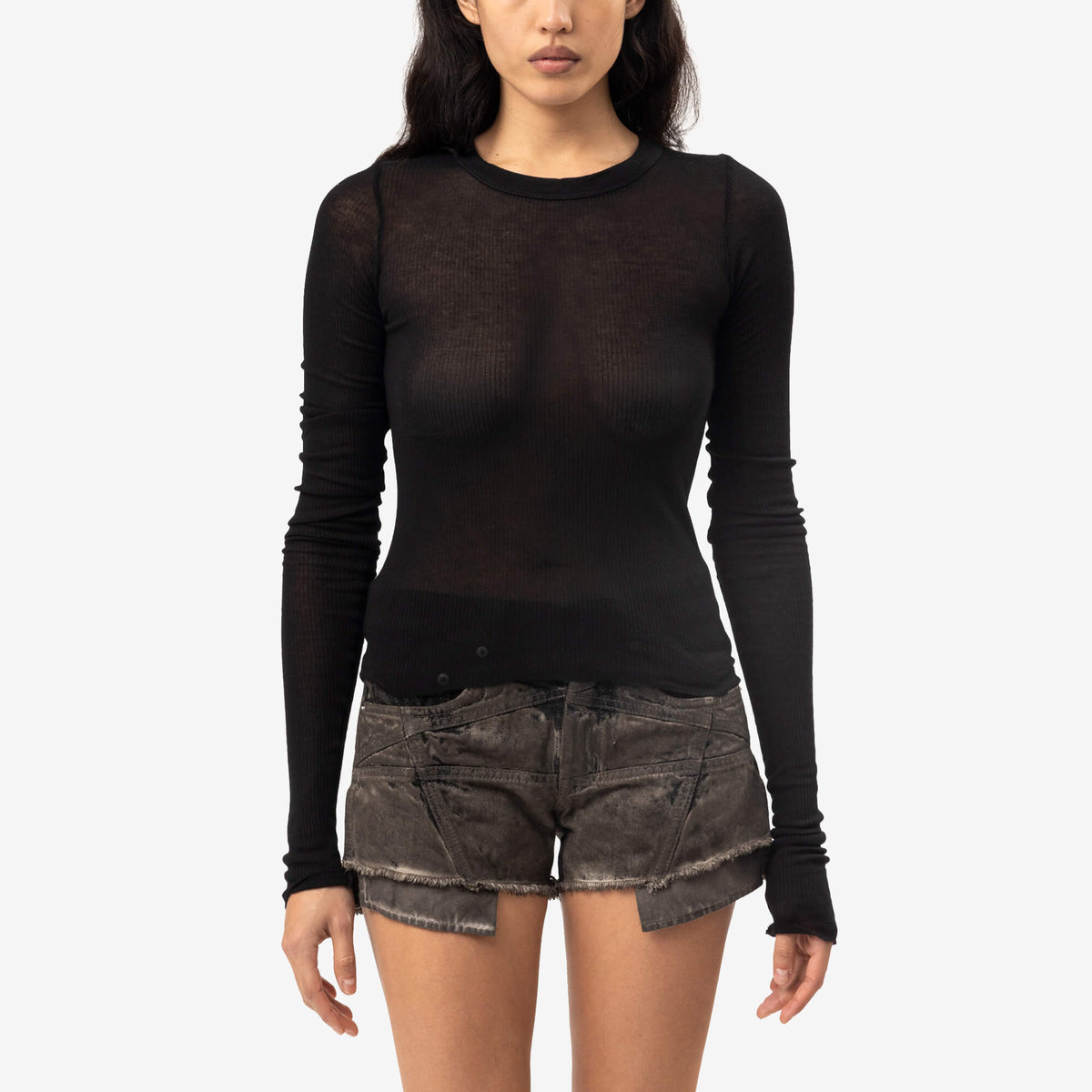 Womens Cropped Rib Long Sleeve T-Shirt