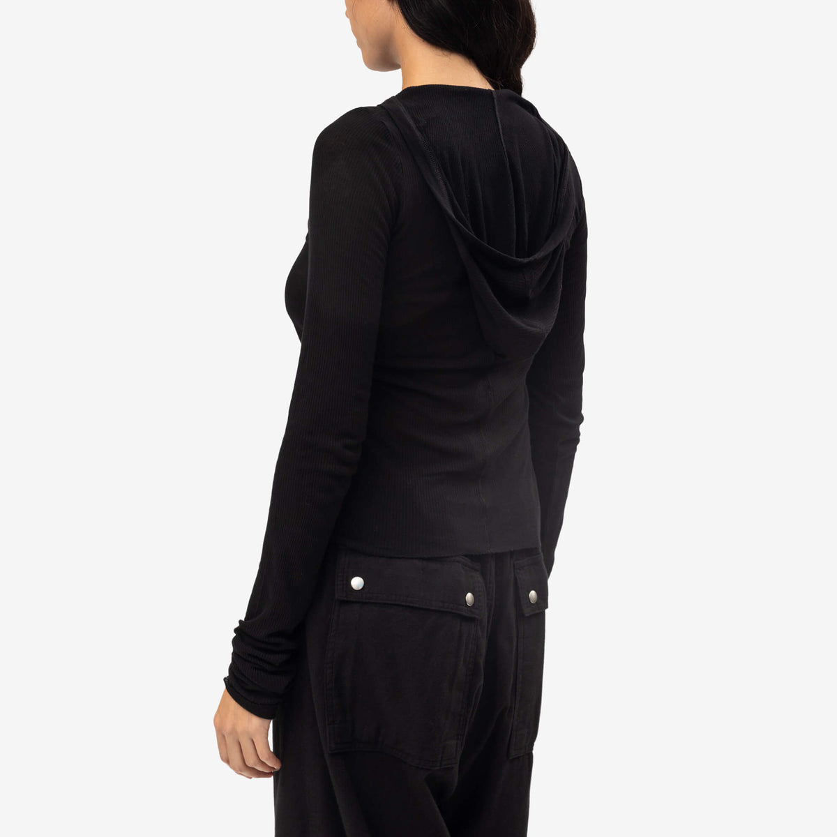 Womens Cropped Hooded Rib Long Sleeve T-Shirt