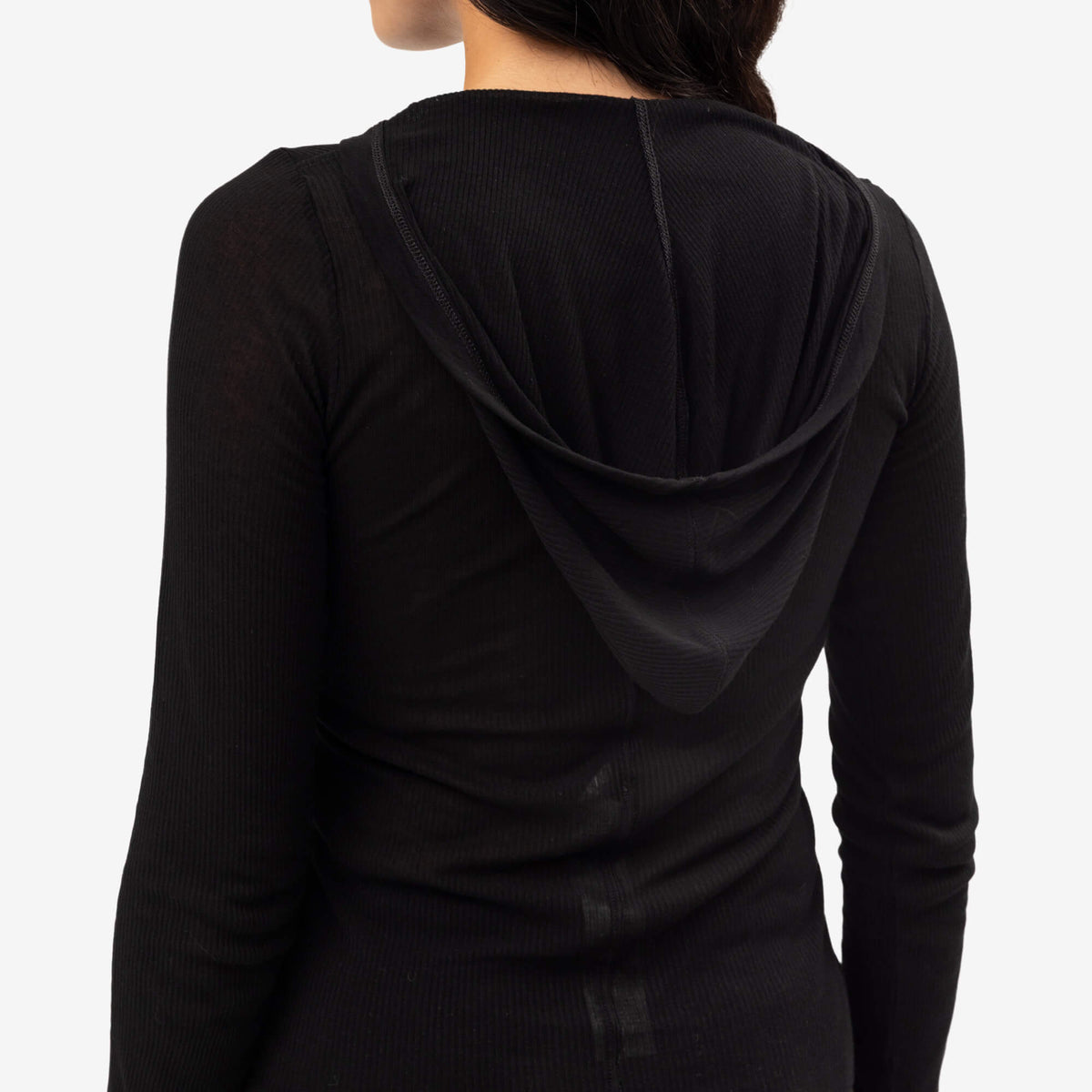 Womens Cropped Hooded Rib Long Sleeve T-Shirt