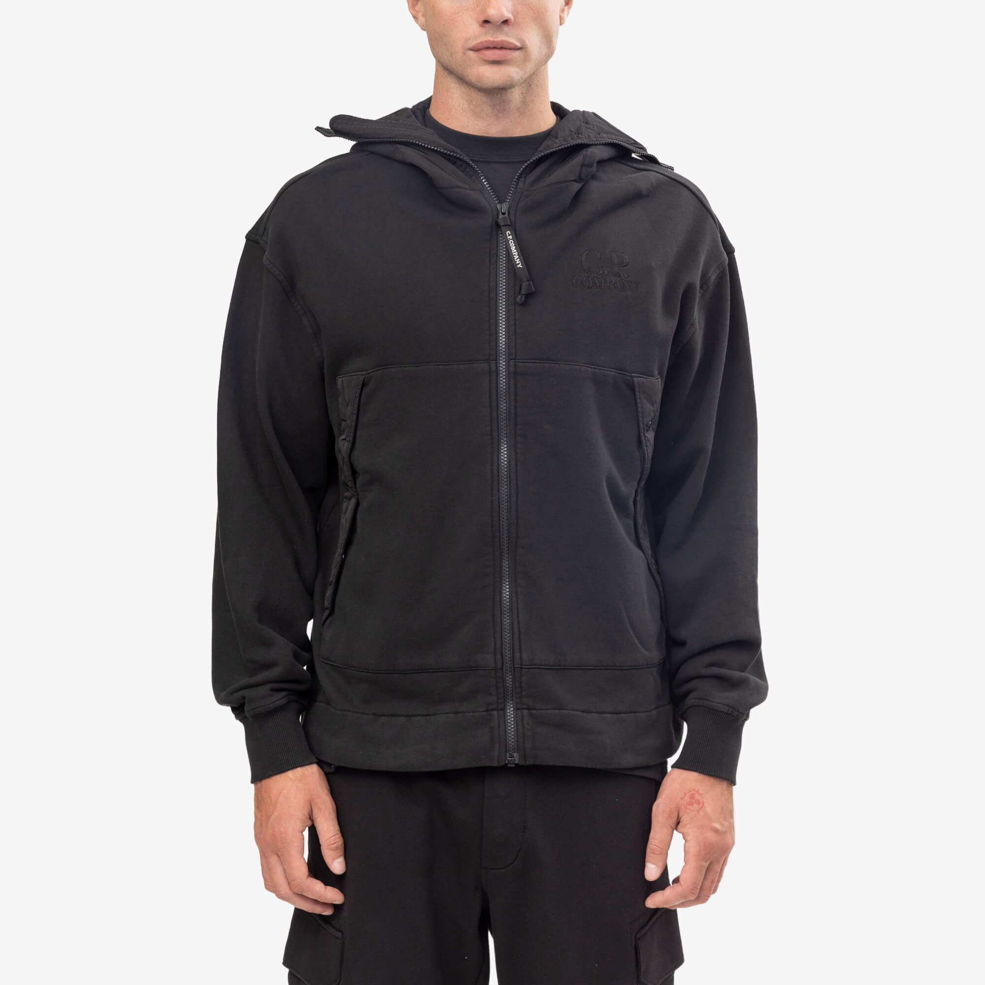 Diagonal Raised Fleece Mixed Boxy Hooded Sweatshirt