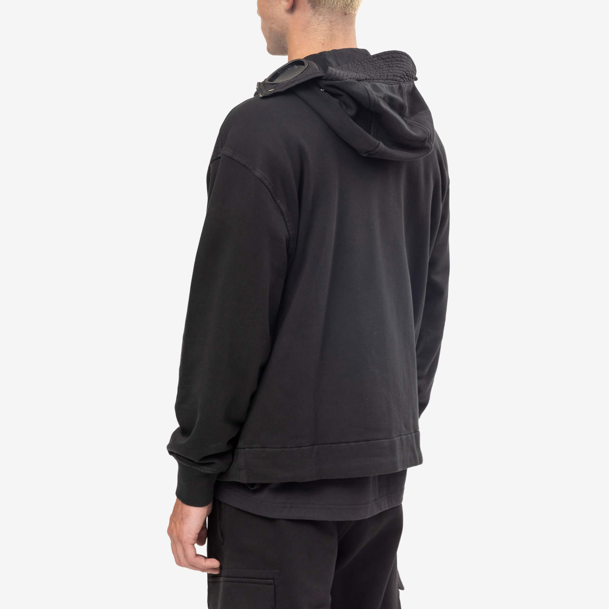Diagonal Raised Fleece Mixed Boxy Hooded Sweatshirt