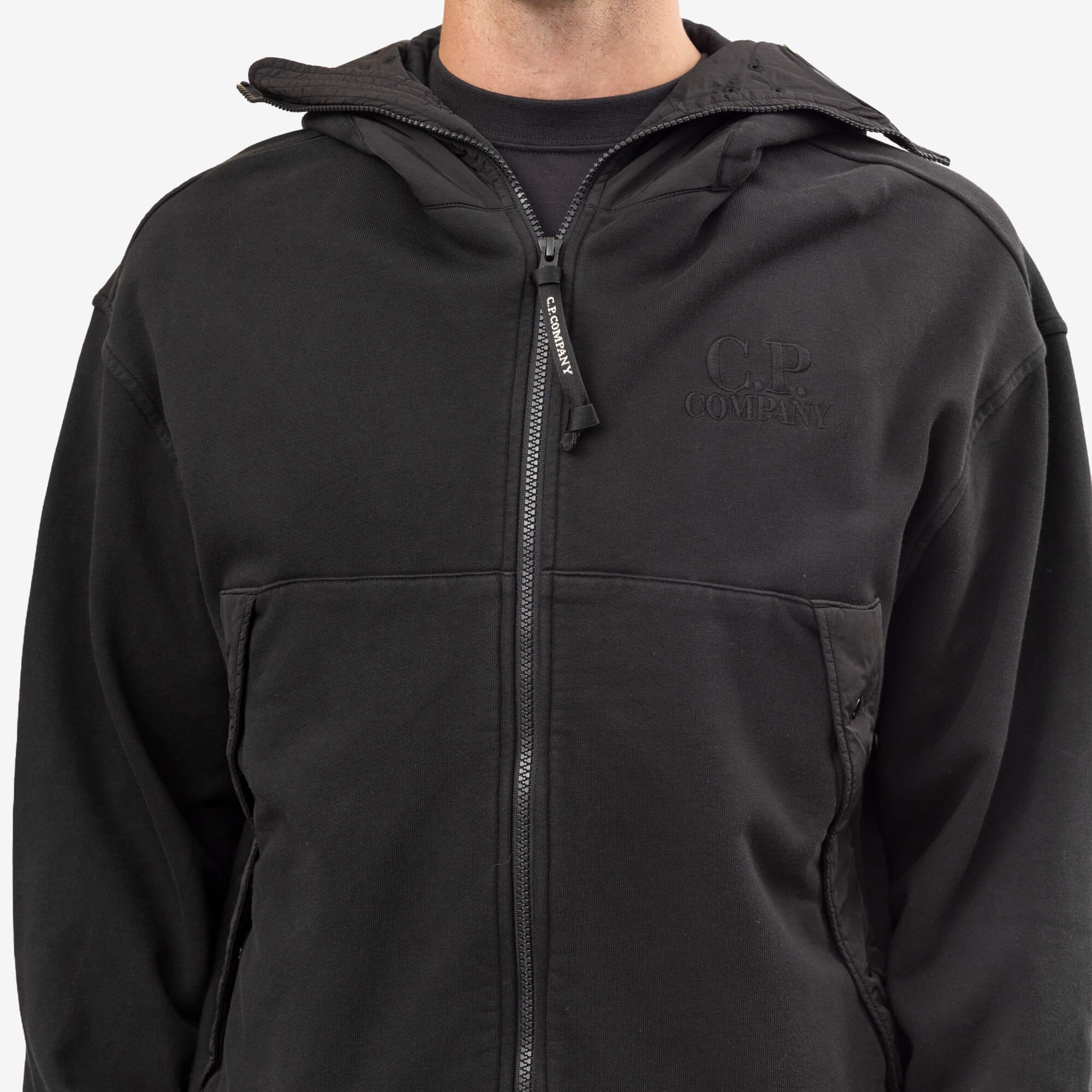 Diagonal Raised Fleece Mixed Boxy Hooded Sweatshirt
