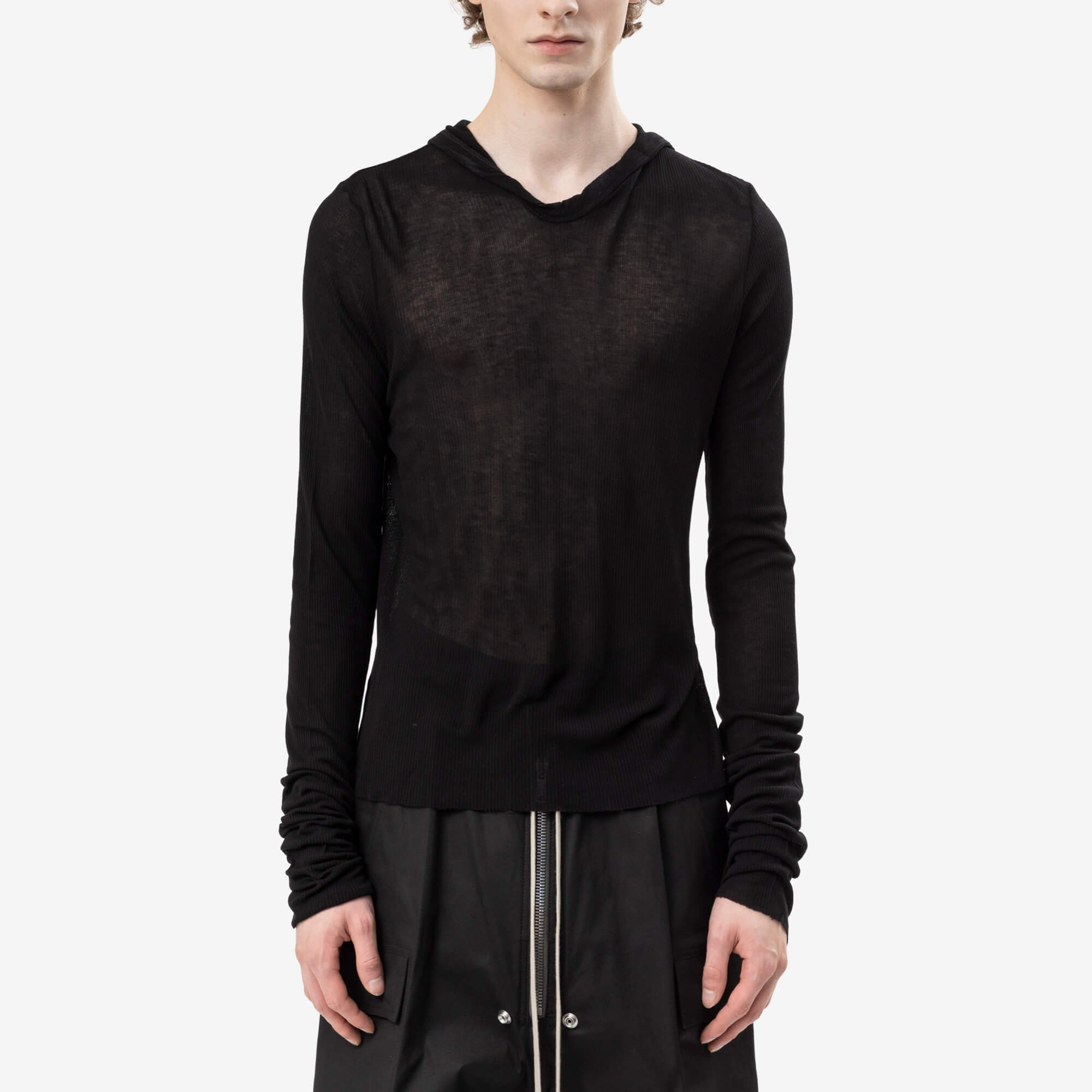 Cropped Hooded Rib Long Sleeve T-Shirt