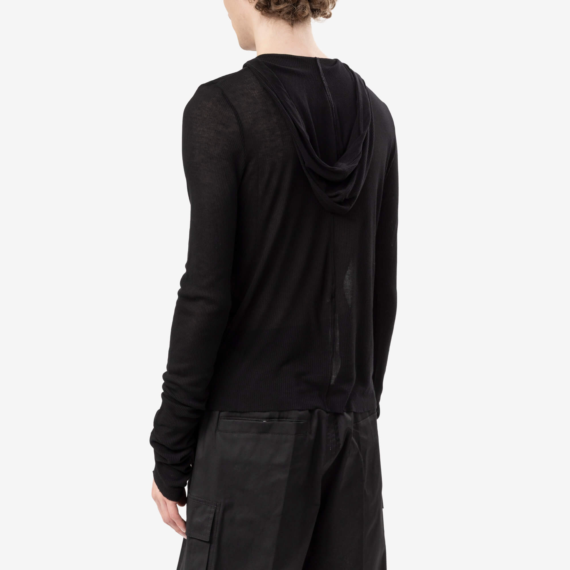 Cropped Hooded Rib Long Sleeve T-Shirt