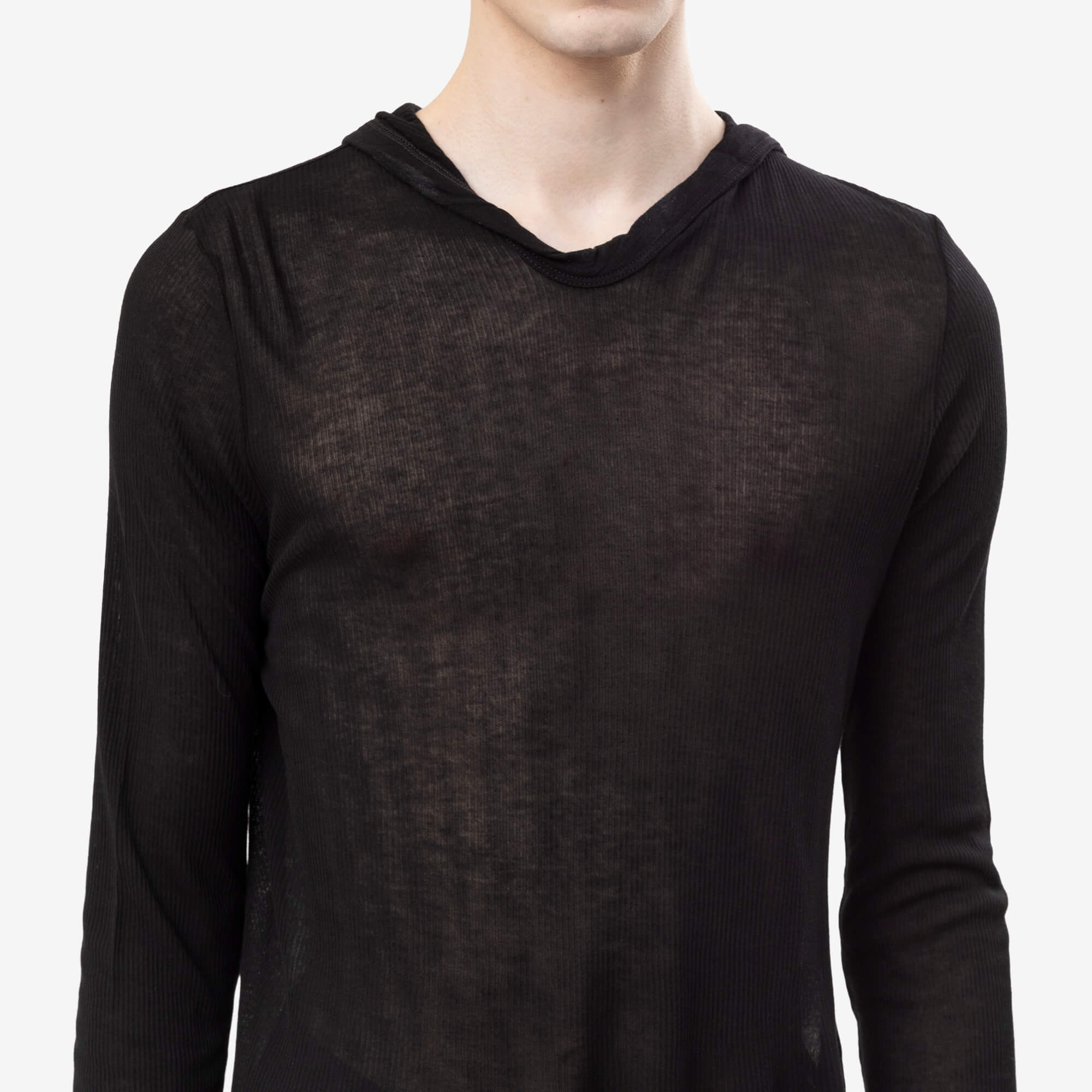 Cropped Hooded Rib Long Sleeve T-Shirt