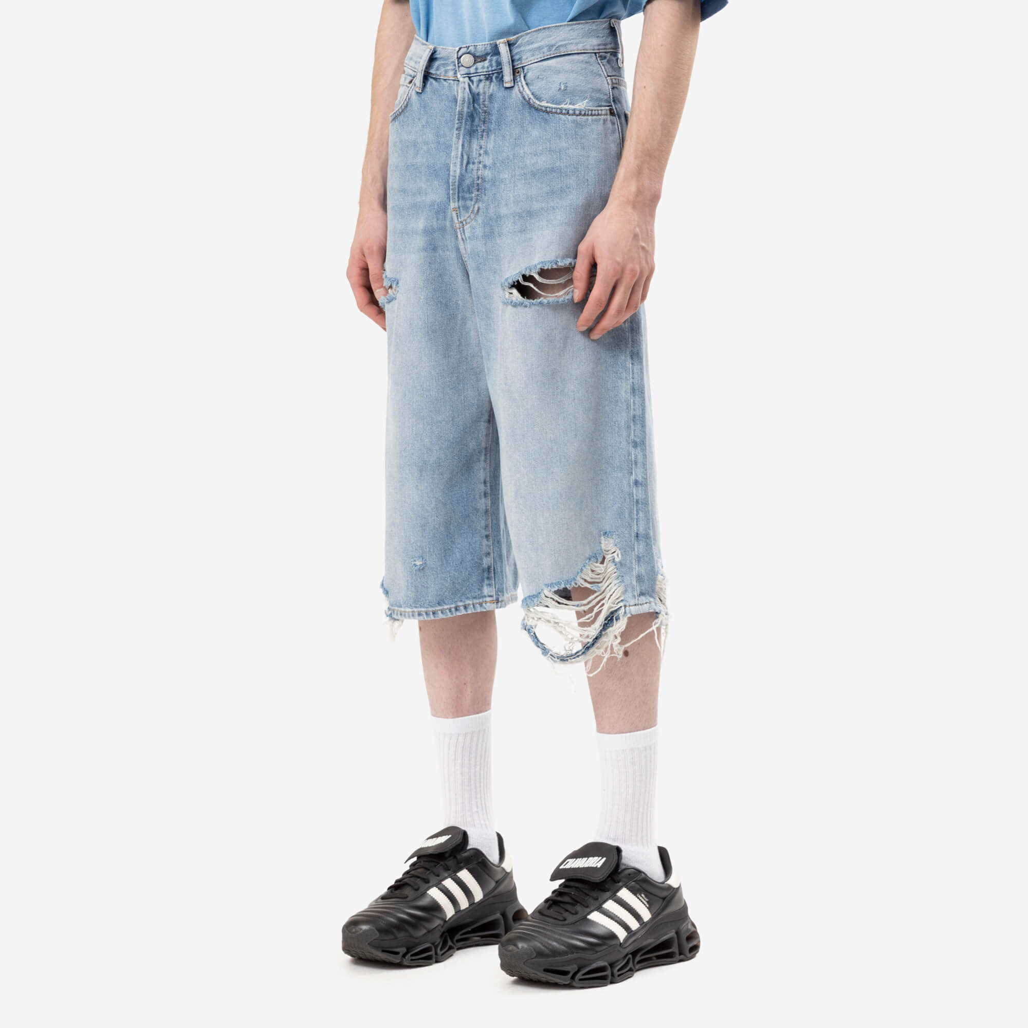 Unisex Loose Fit Distressed Denim Shorts